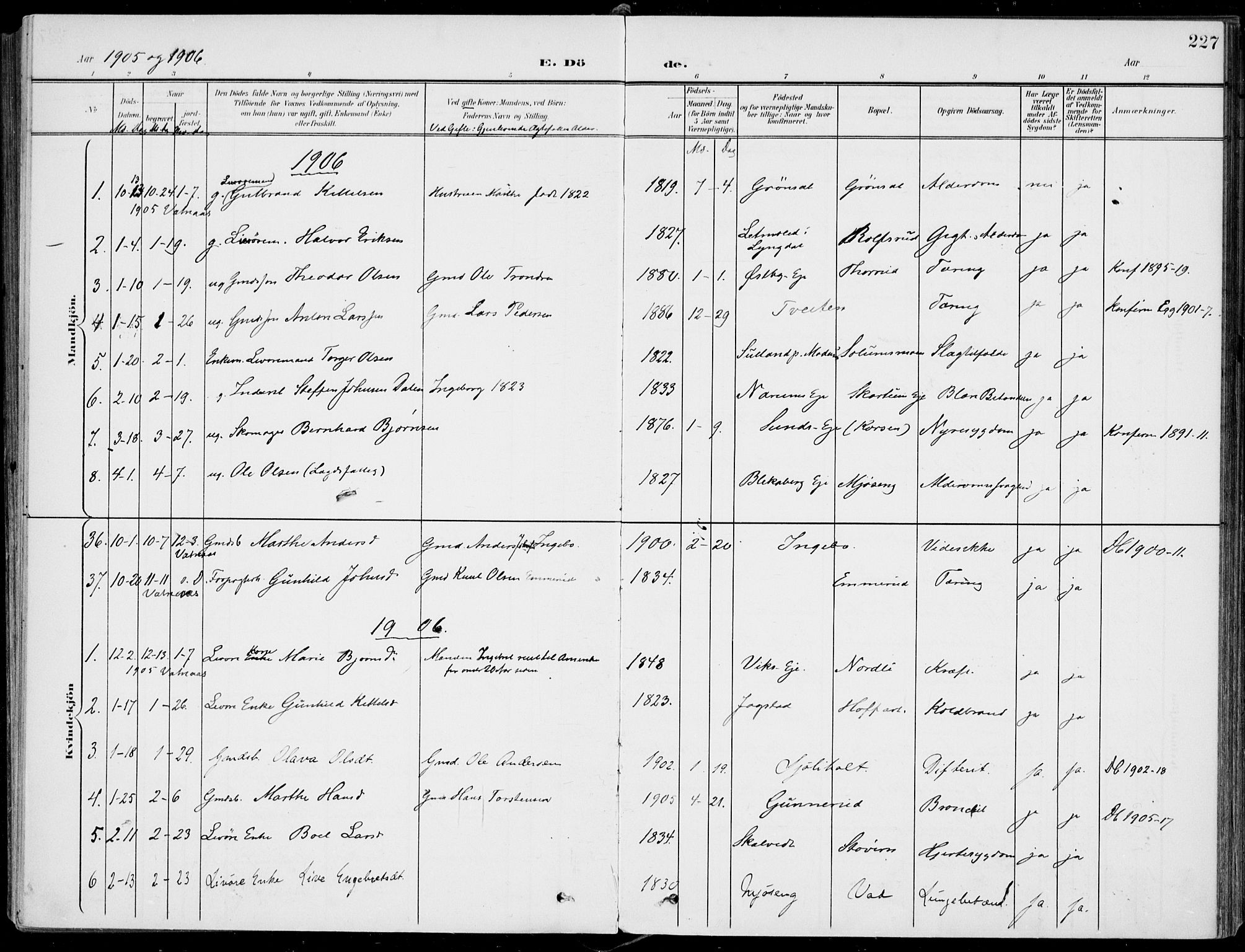 Sigdal kirkebøker, AV/SAKO-A-245/F/Fb/L0002: Parish register (official) no. II 2, 1901-1914, p. 227