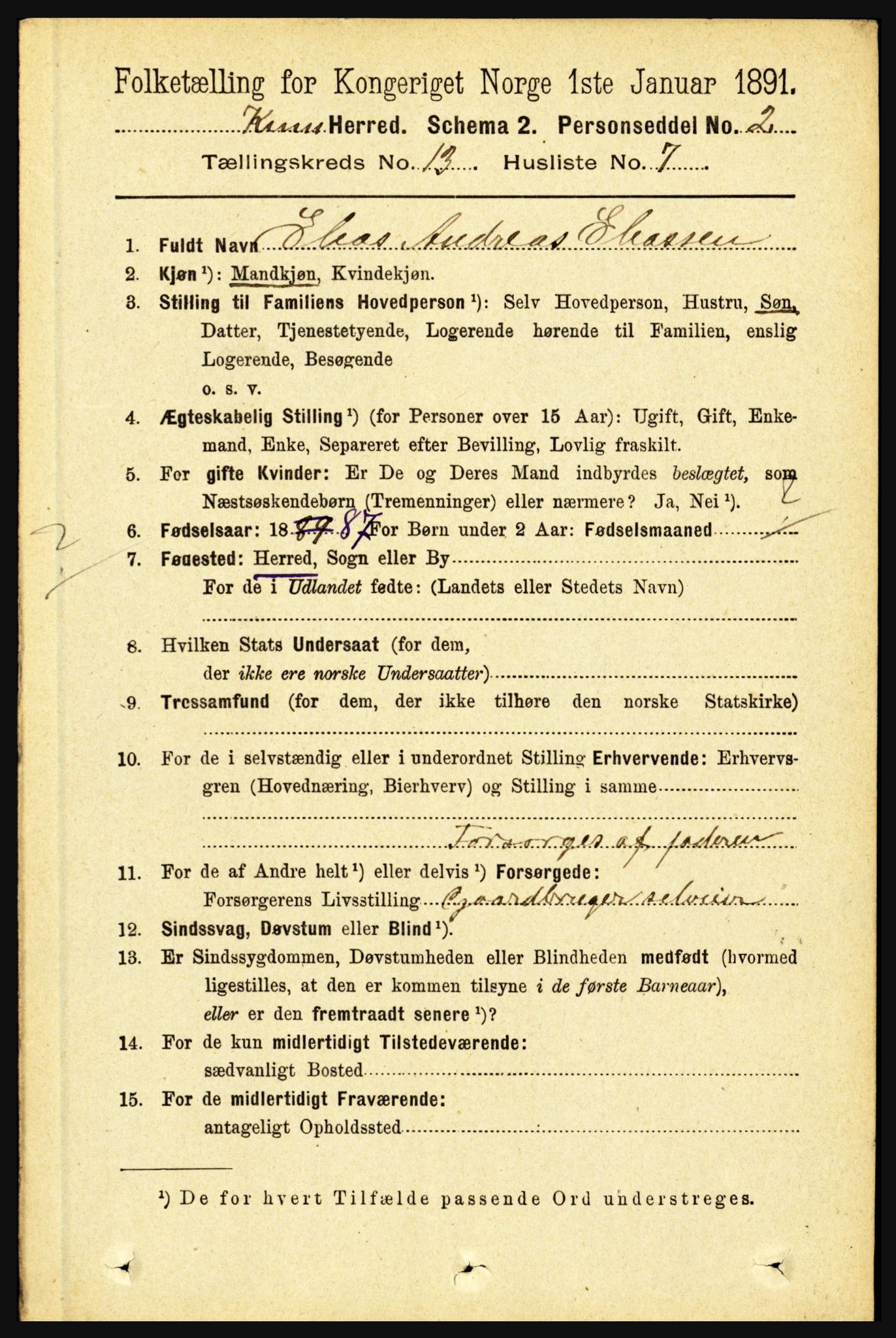 RA, 1891 census for 1437 Kinn, 1891, p. 5094