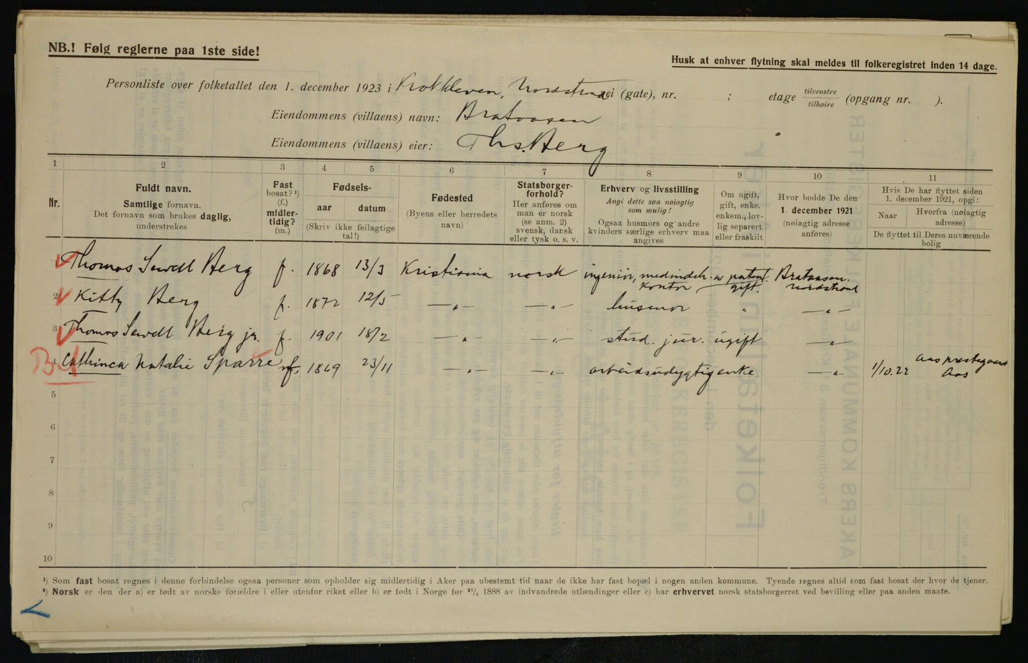 , Municipal Census 1923 for Aker, 1923, p. 40410