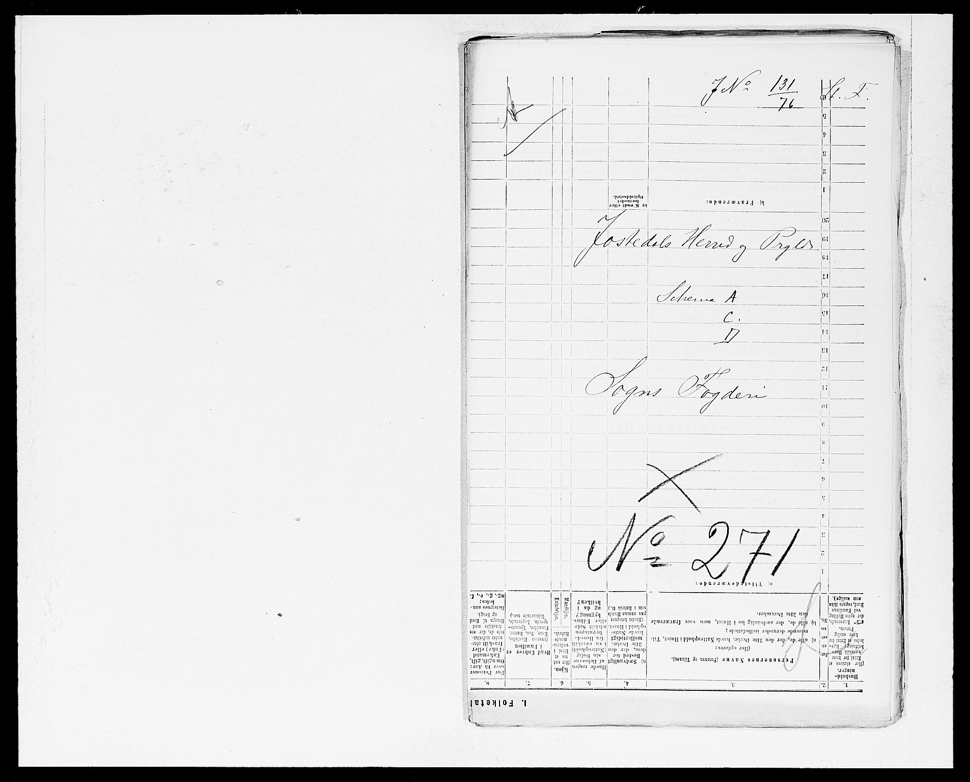 SAB, 1875 census for 1427P Jostedal, 1875, p. 1