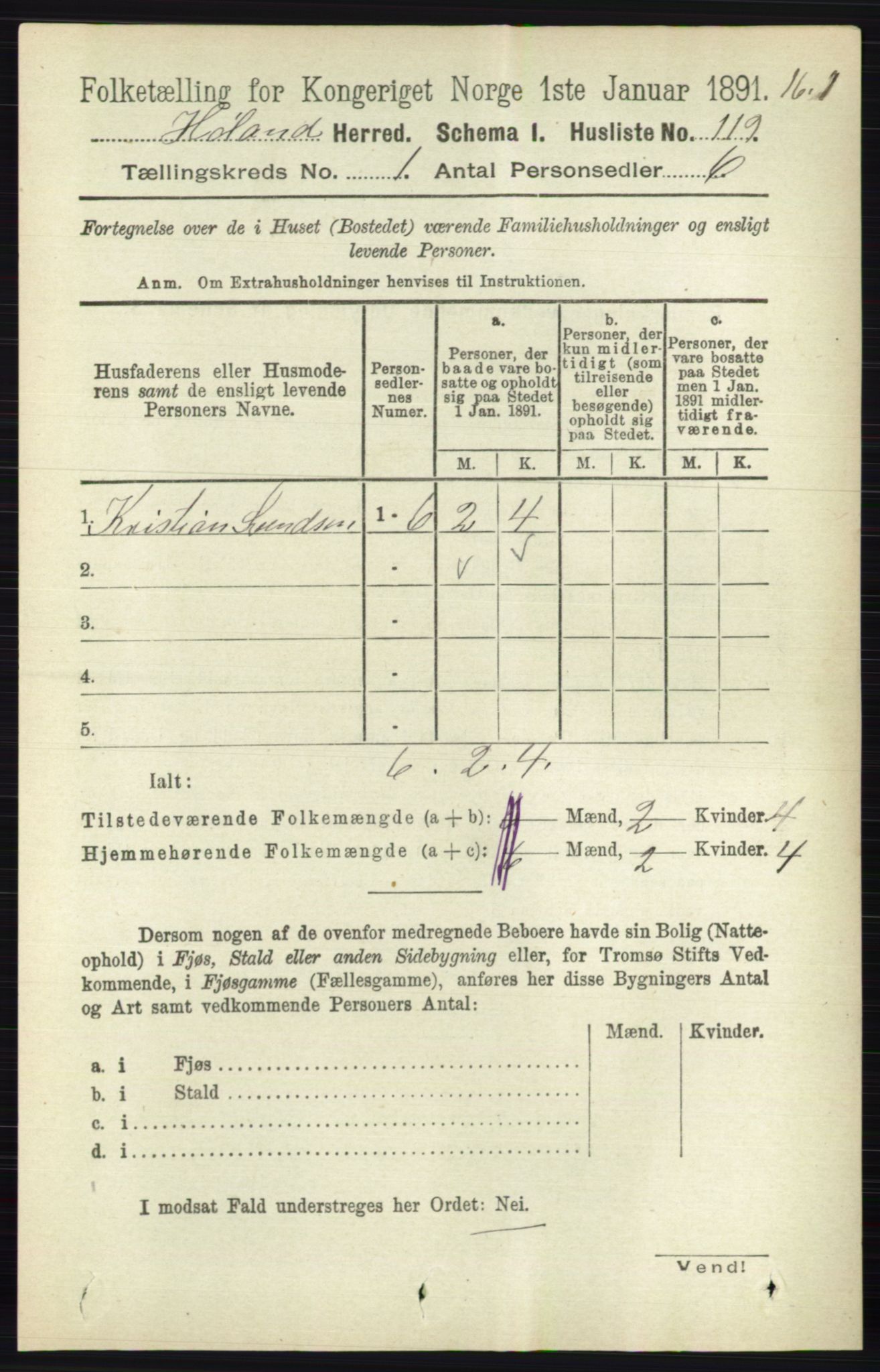 RA, 1891 census for 0221 Høland, 1891, p. 161