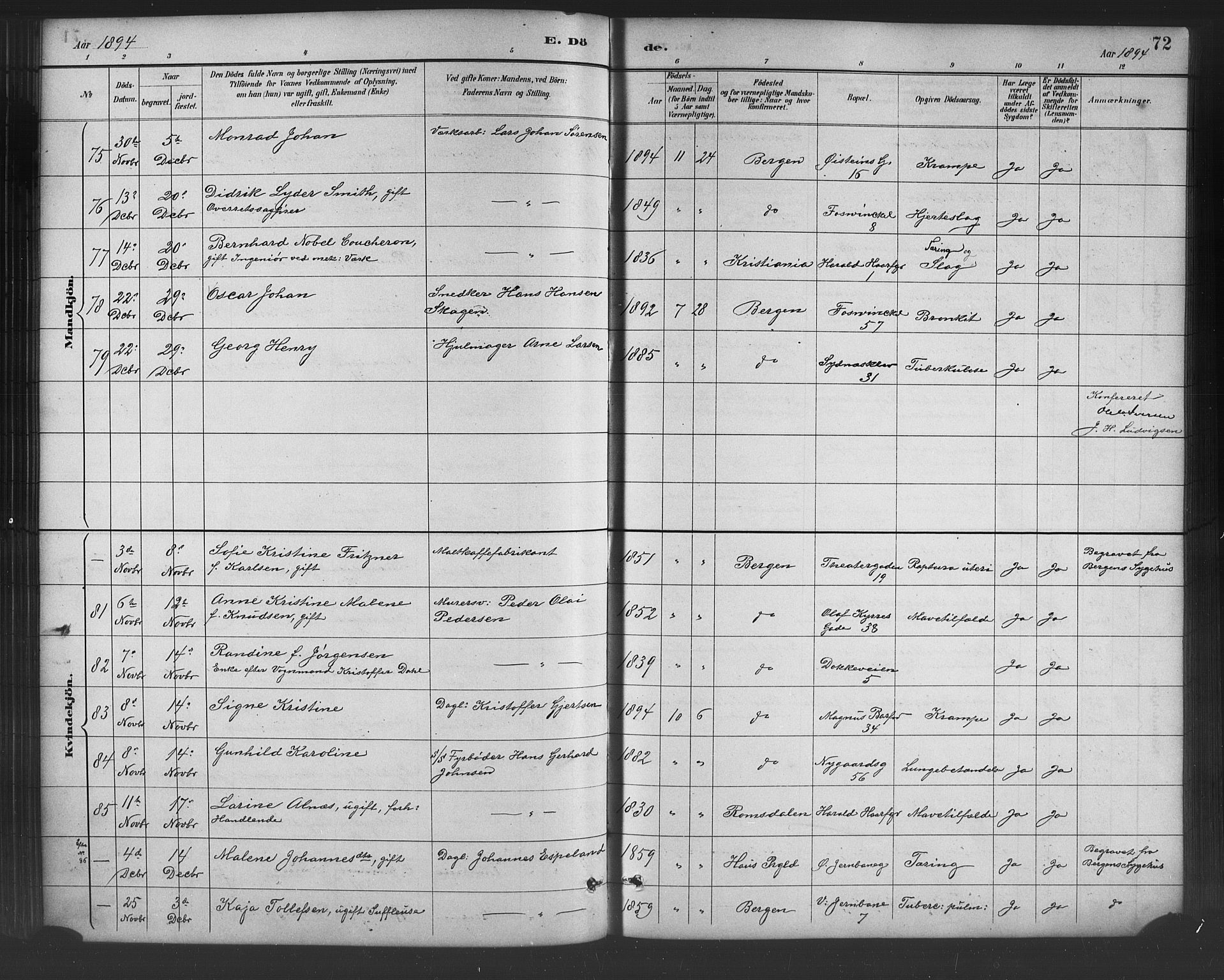 Johanneskirken sokneprestembete, SAB/A-76001/H/Hab: Parish register (copy) no. D 1, 1885-1915, p. 72