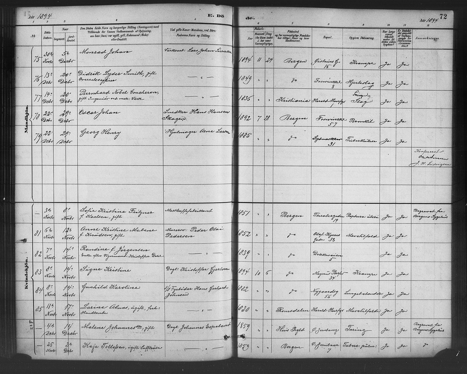 Johanneskirken sokneprestembete, AV/SAB-A-76001/H/Hab: Parish register (copy) no. D 1, 1885-1915, p. 72