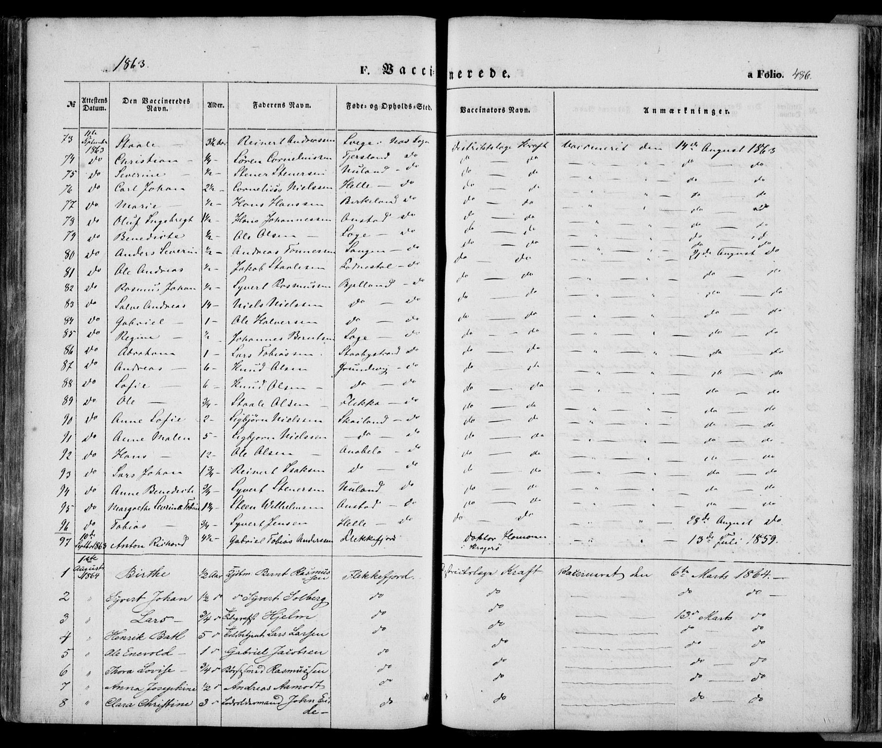 Flekkefjord sokneprestkontor, SAK/1111-0012/F/Fa/Fac/L0005: Parish register (official) no. A 5, 1849-1875, p. 486