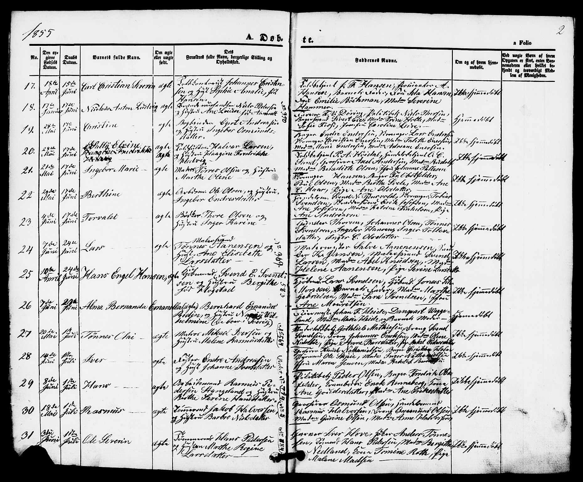 Domkirken sokneprestkontor, SAST/A-101812/001/30/30BB/L0010: Parish register (copy) no. B 10, 1855-1860, p. 2