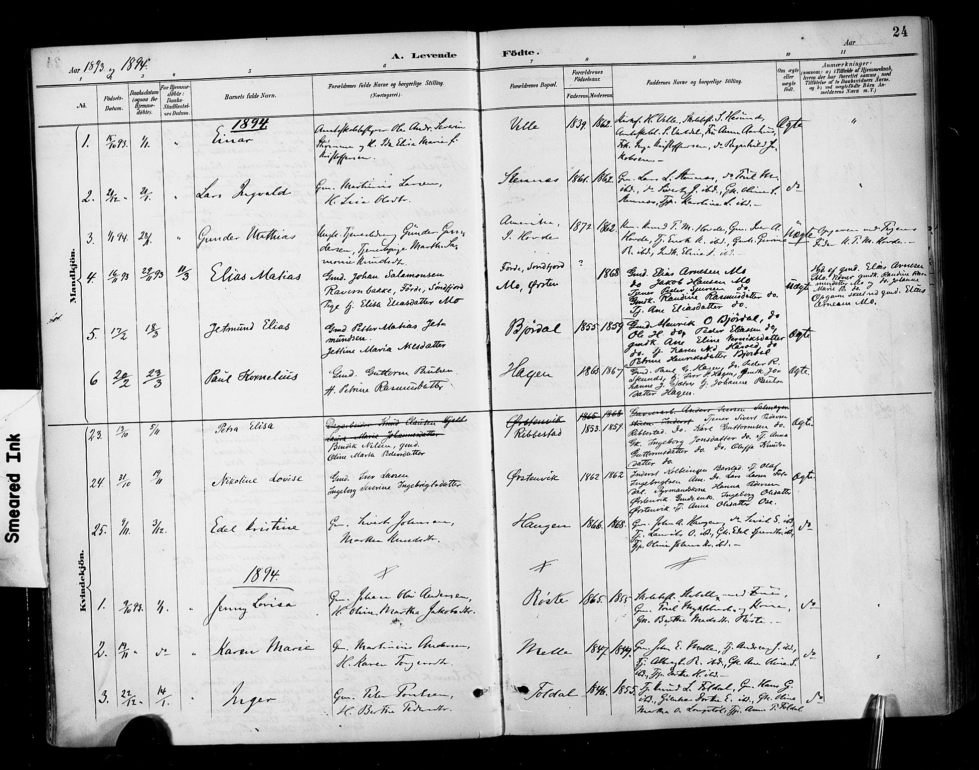 Ministerialprotokoller, klokkerbøker og fødselsregistre - Møre og Romsdal, AV/SAT-A-1454/513/L0177: Parish register (official) no. 513A04, 1890-1906, p. 24