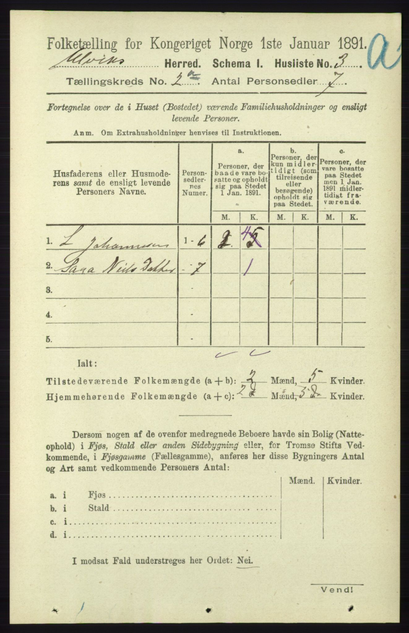 RA, 1891 census for 1233 Ulvik, 1891, p. 216