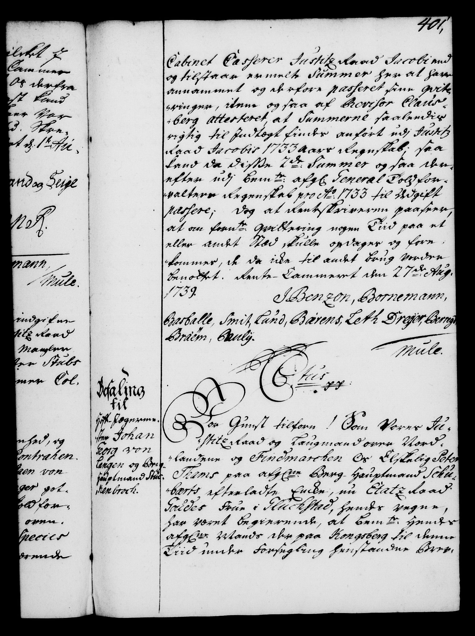 Rentekammeret, Kammerkanselliet, AV/RA-EA-3111/G/Gg/Gga/L0004: Norsk ekspedisjonsprotokoll med register (merket RK 53.4), 1734-1741, p. 401