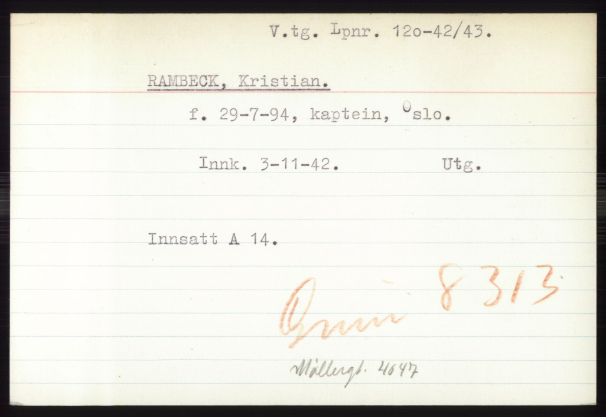 Statspolitiet - Hovedkontoret / Osloavdelingen, AV/RA-S-1329/C/Ck/Cke/L0004: Fangeregister; etternavn L - R, 1941-1945, p. 711