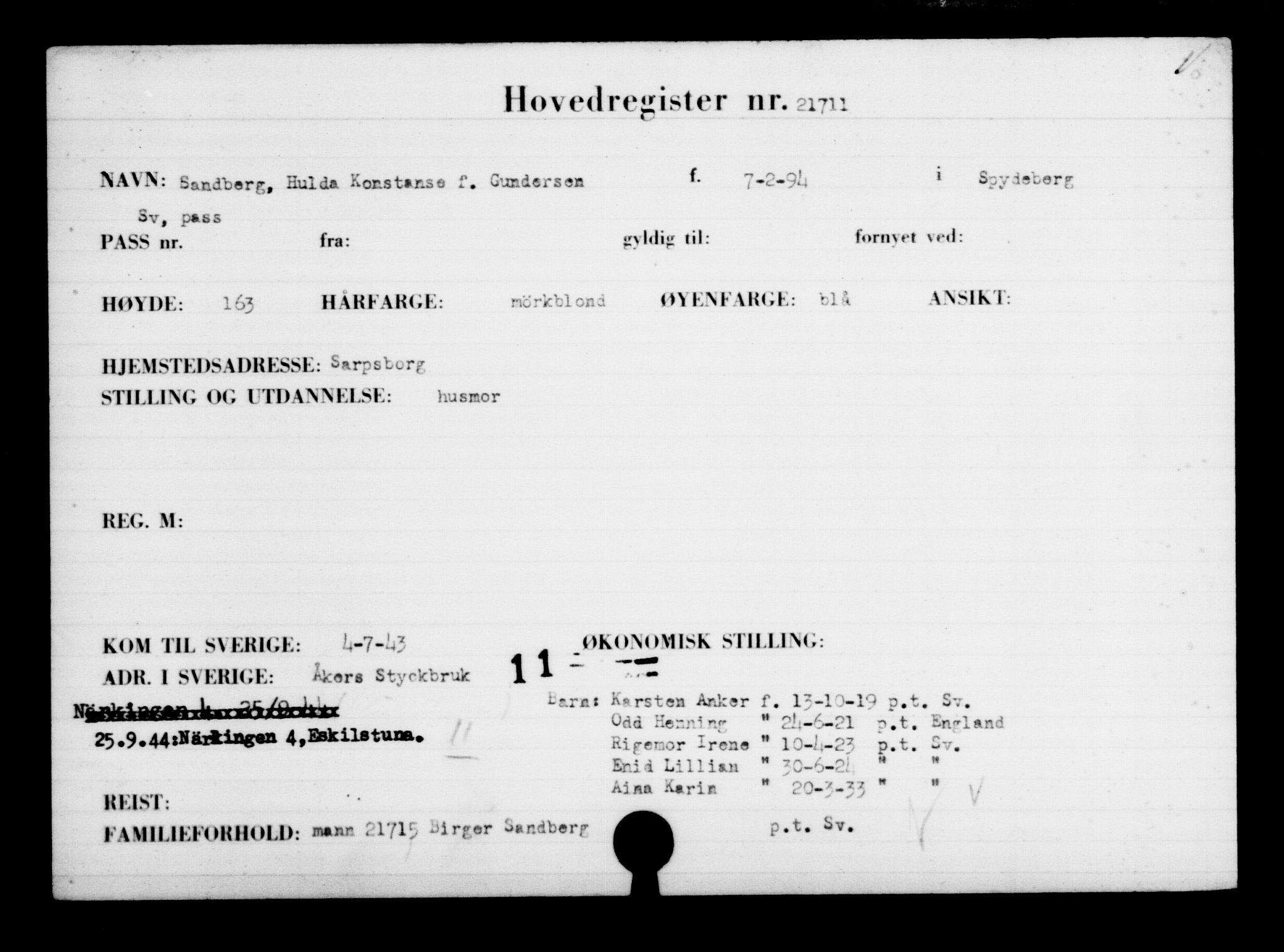 Utenriksstasjonene, Legasjonen i Stockholm, Flyktningkontoret, AV/RA-S-6753/V/Va/L0009: Kjesäterkartoteket, flyktninger med registreringsnr. 18502-22048, 1940-1945, p. 2736