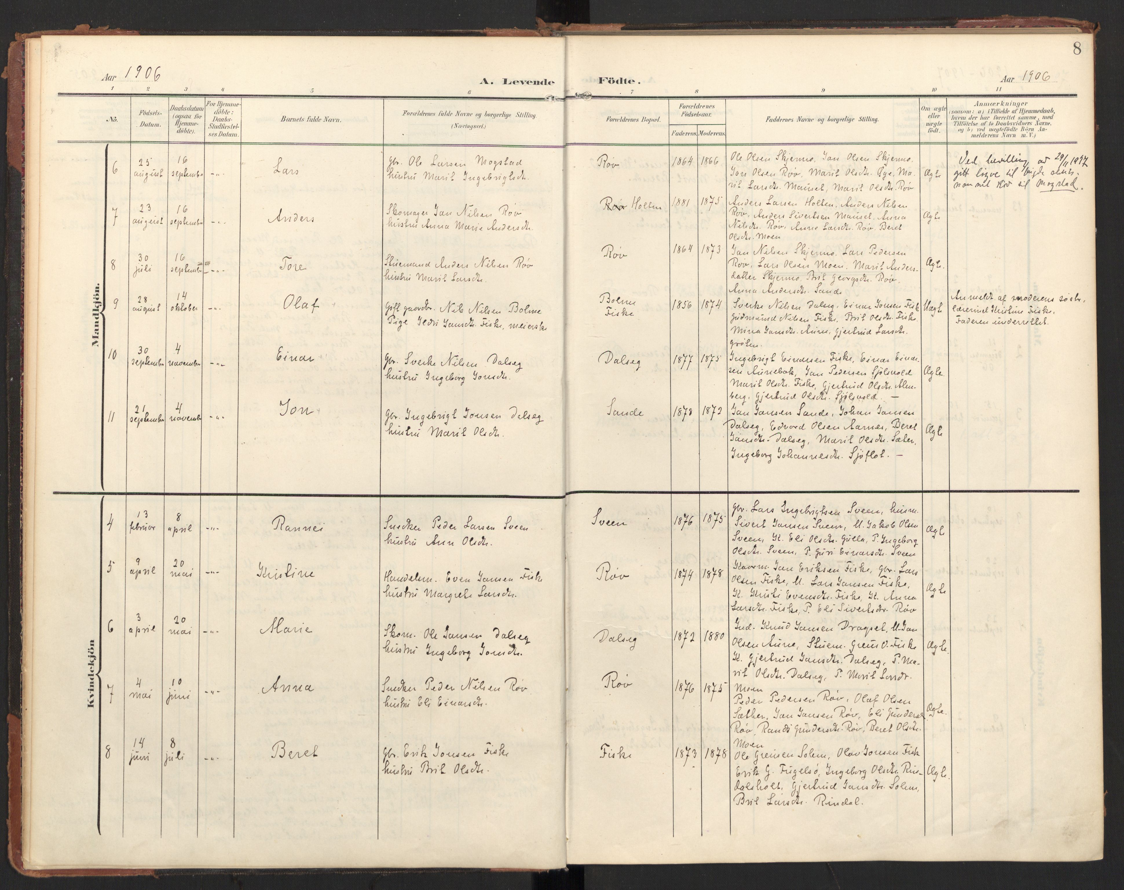 Ministerialprotokoller, klokkerbøker og fødselsregistre - Møre og Romsdal, SAT/A-1454/597/L1063: Parish register (official) no. 597A02, 1905-1923, p. 8