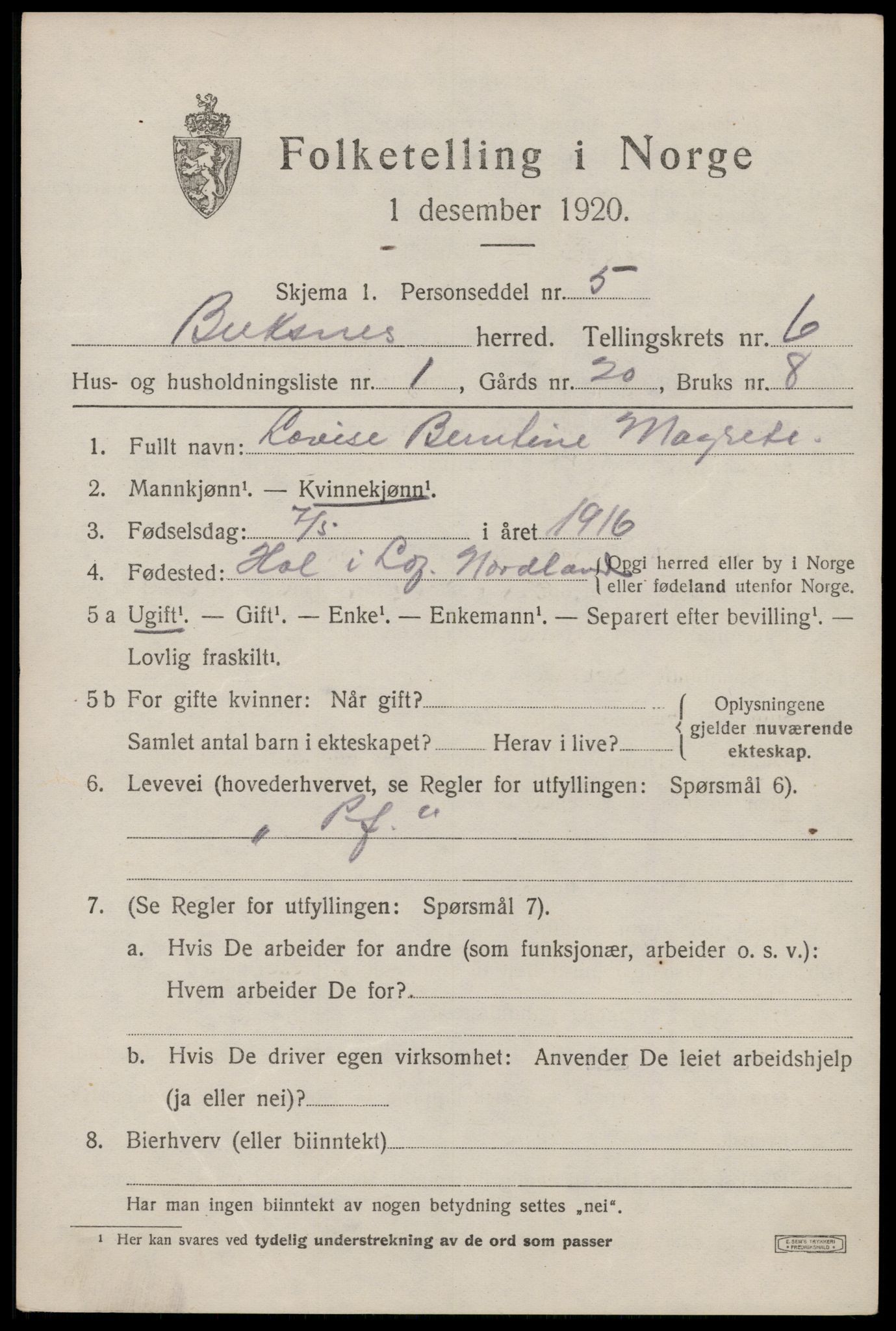 SAT, 1920 census for Buksnes, 1920, p. 5975