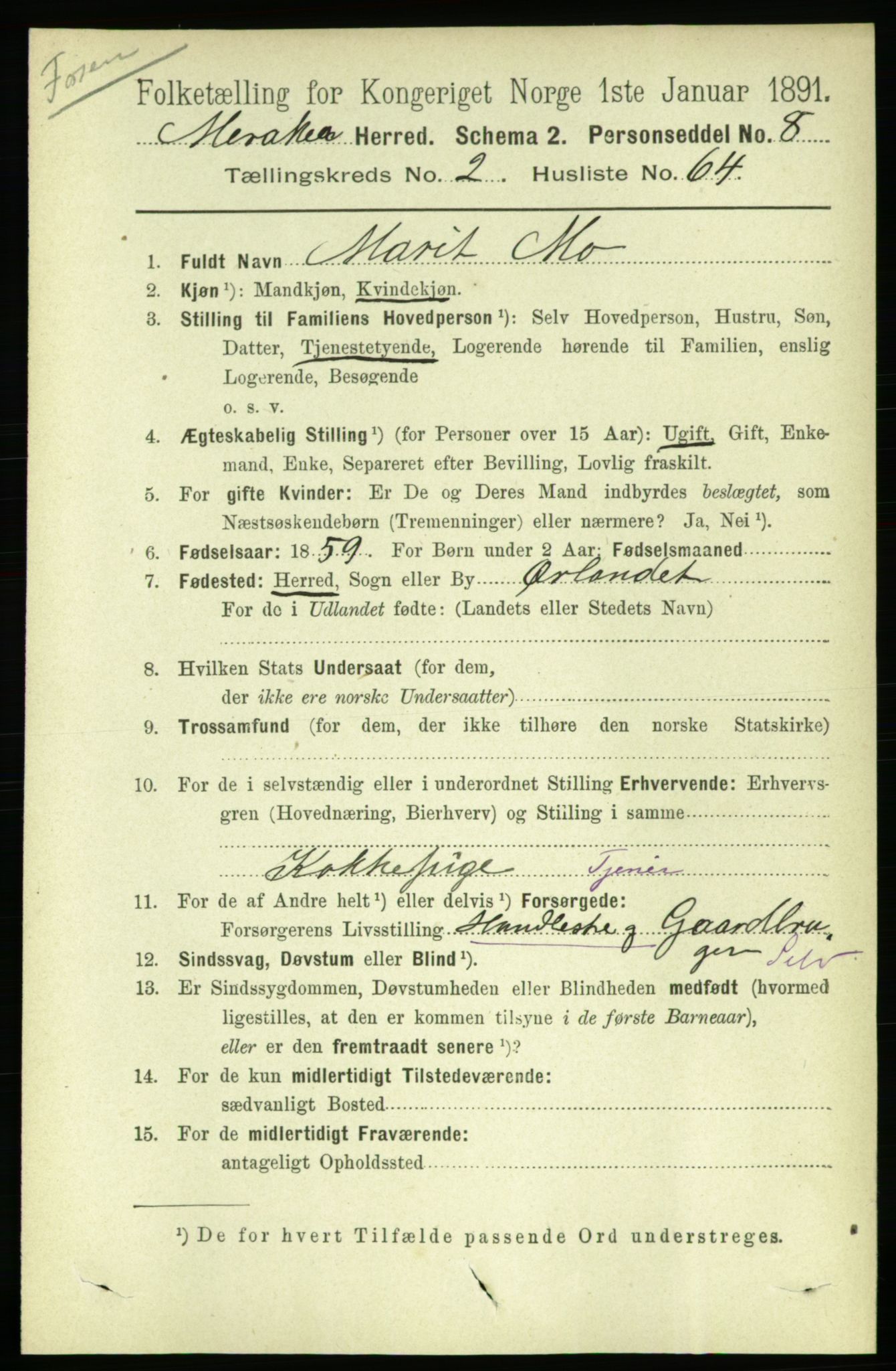 RA, 1891 census for 1711 Meråker, 1891, p. 1046