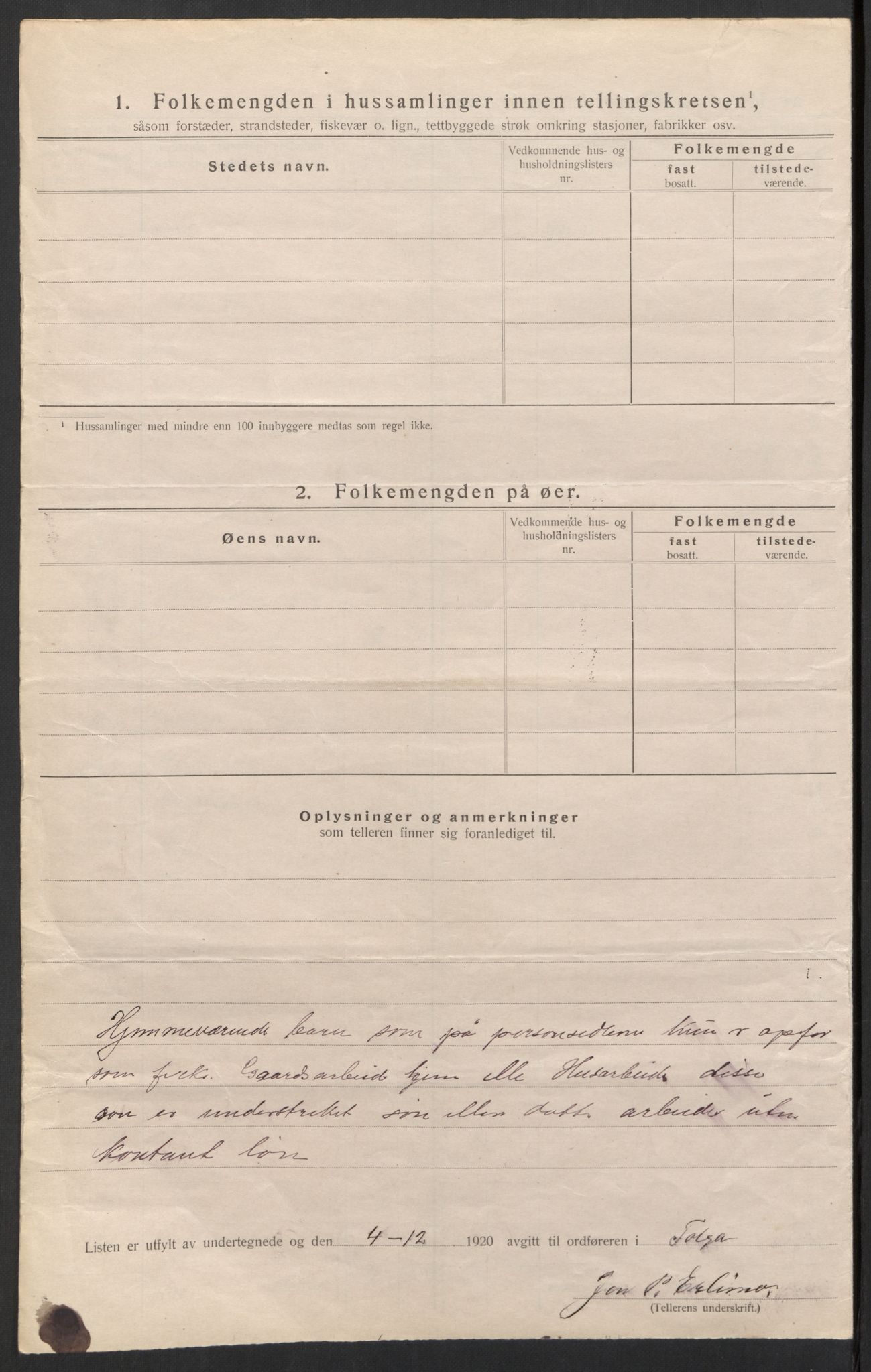 SAH, 1920 census for Tolga, 1920, p. 20