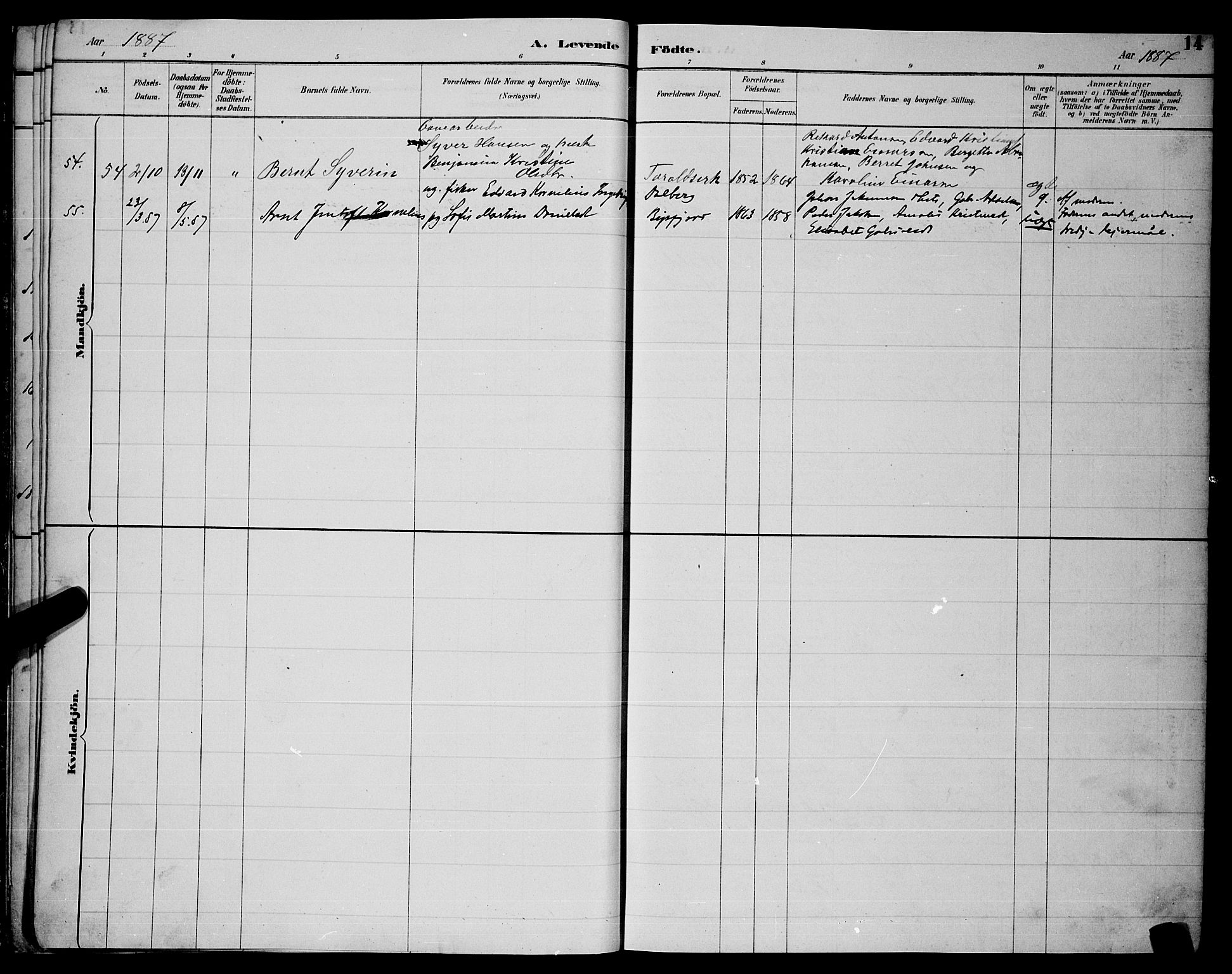 Ministerialprotokoller, klokkerbøker og fødselsregistre - Nordland, AV/SAT-A-1459/866/L0952: Parish register (copy) no. 866C01, 1886-1899, p. 14