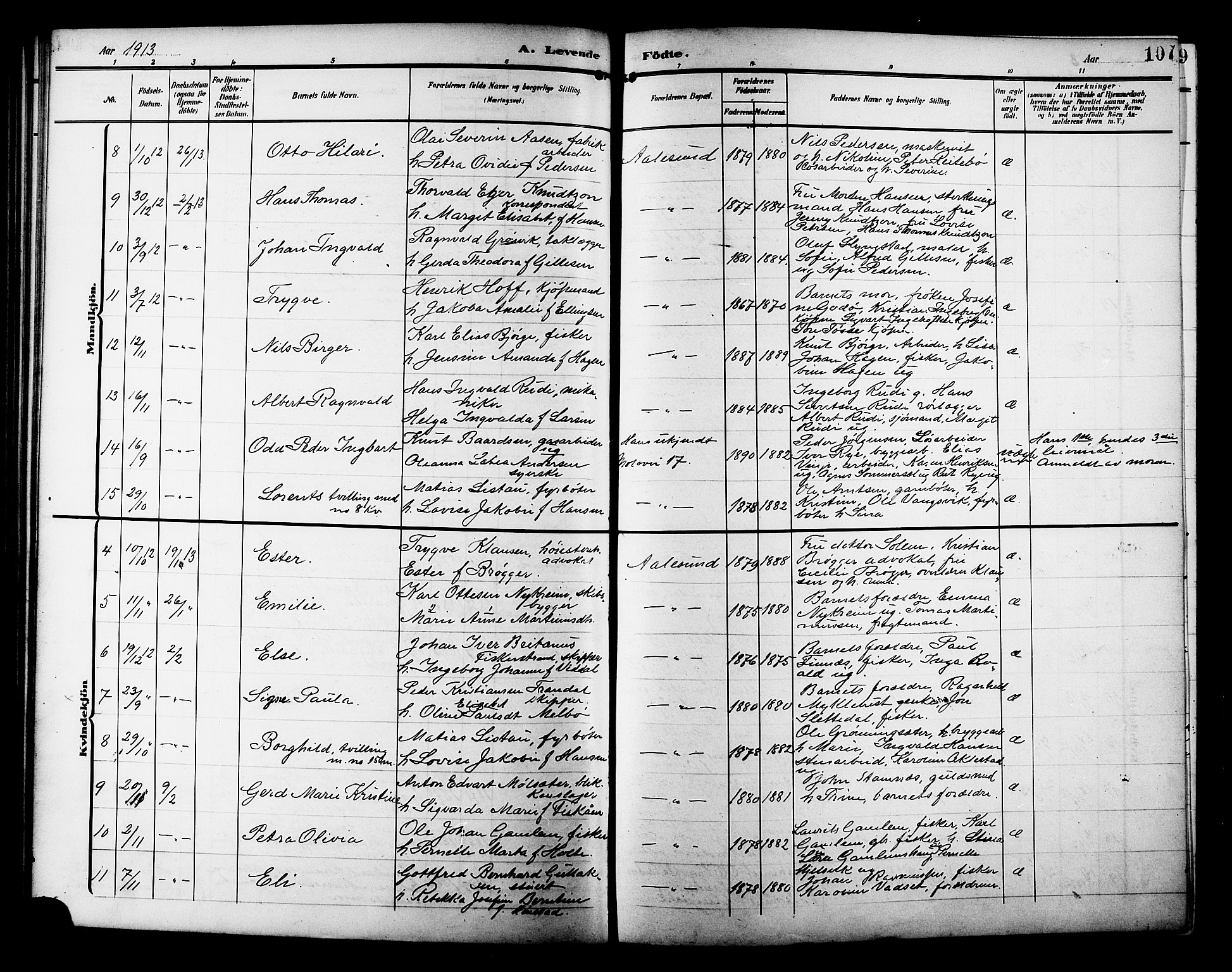 Ministerialprotokoller, klokkerbøker og fødselsregistre - Møre og Romsdal, AV/SAT-A-1454/529/L0471: Parish register (copy) no. 529C08, 1909-1921, p. 107