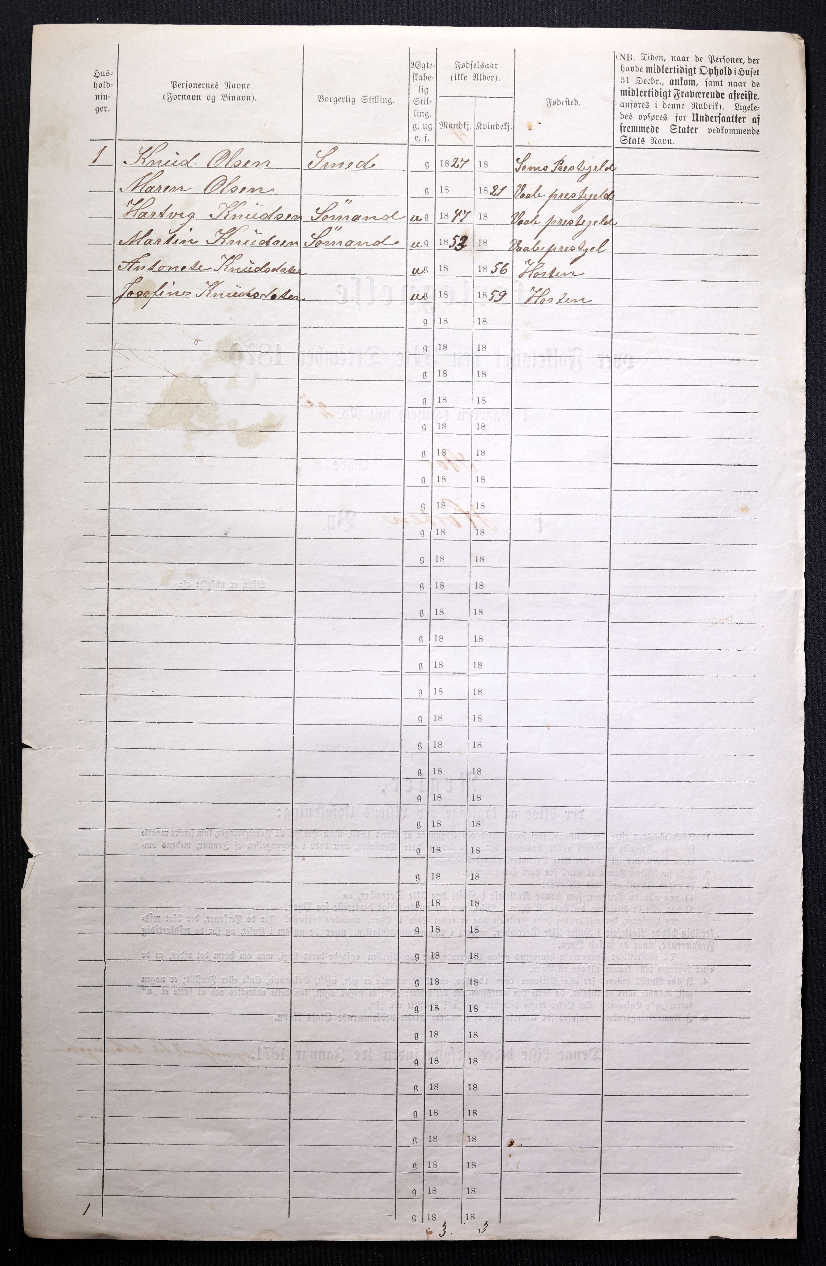 RA, 1870 census for 0703 Horten, 1870, p. 10