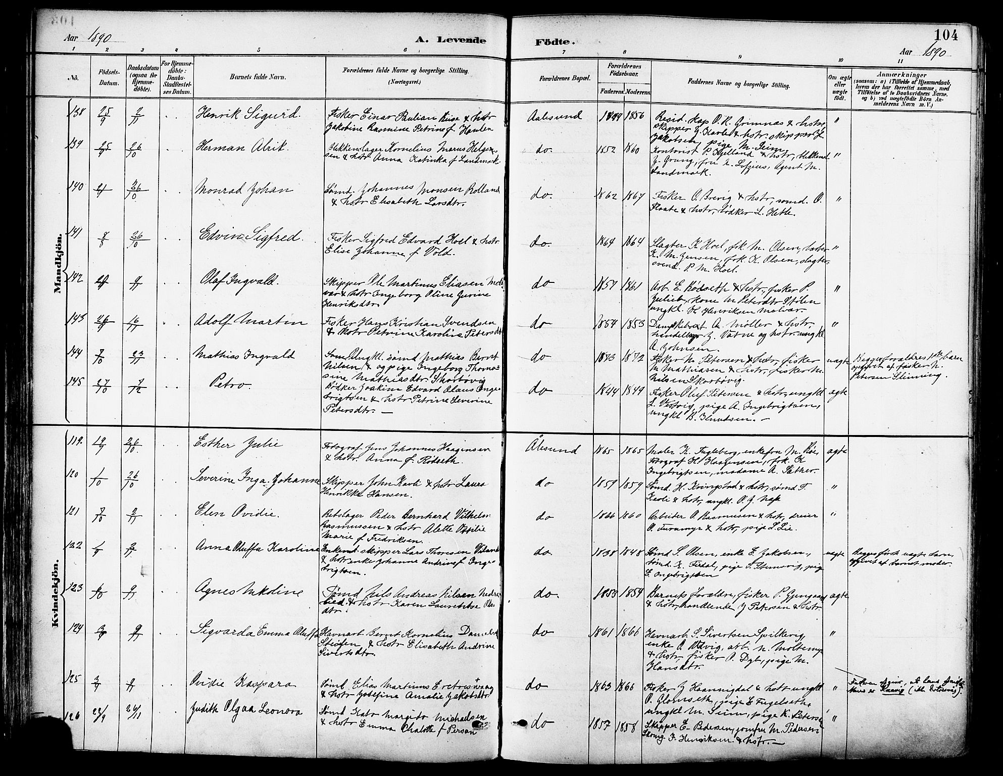 Ministerialprotokoller, klokkerbøker og fødselsregistre - Møre og Romsdal, SAT/A-1454/529/L0455: Parish register (official) no. 529A05, 1885-1893, p. 104