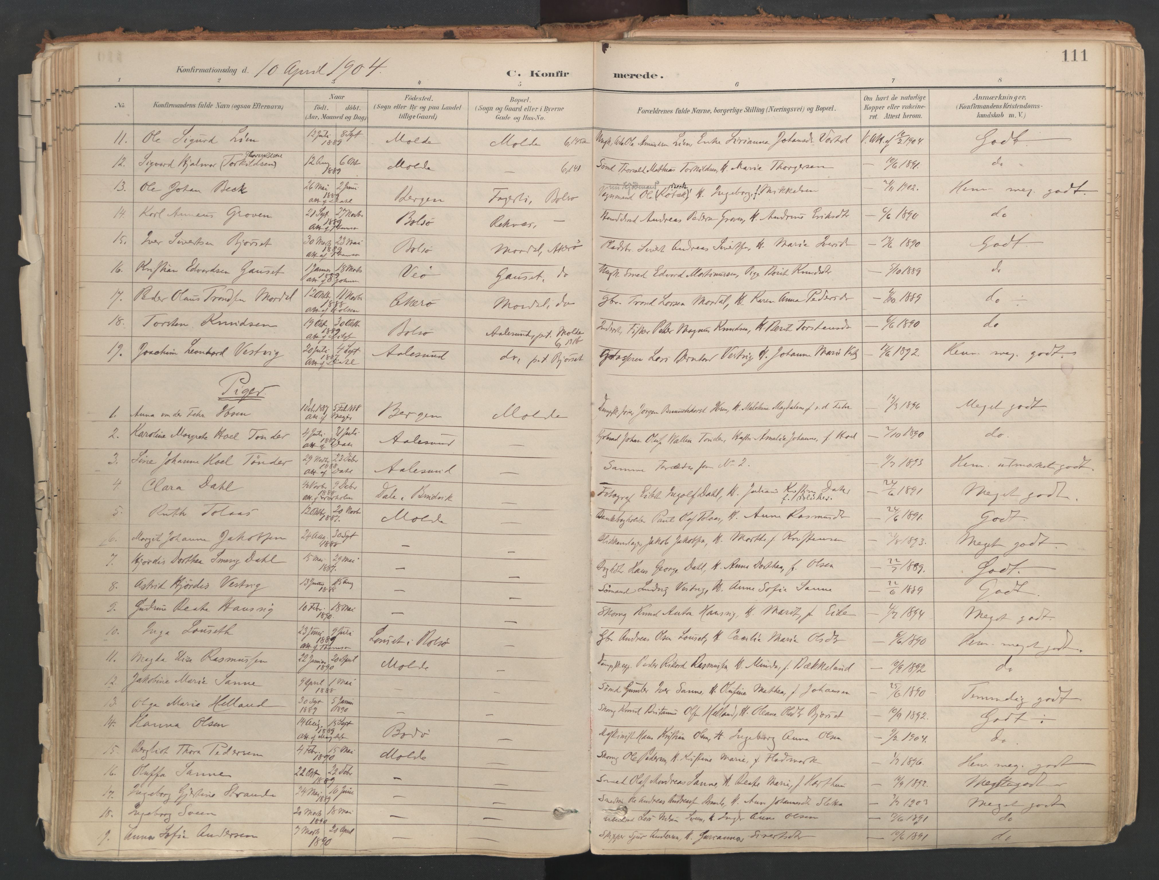 Ministerialprotokoller, klokkerbøker og fødselsregistre - Møre og Romsdal, AV/SAT-A-1454/558/L0692: Parish register (official) no. 558A06, 1887-1971, p. 111