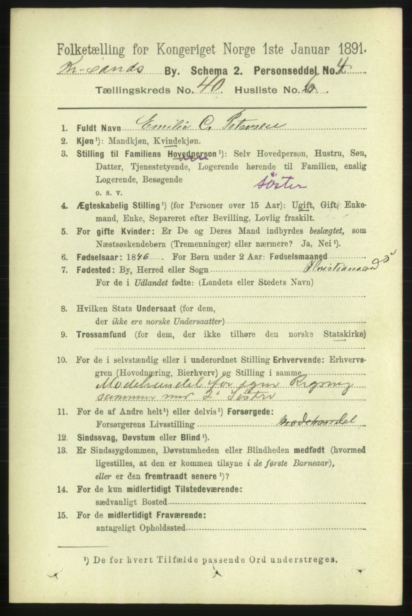 RA, 1891 census for 1001 Kristiansand, 1891, p. 12459