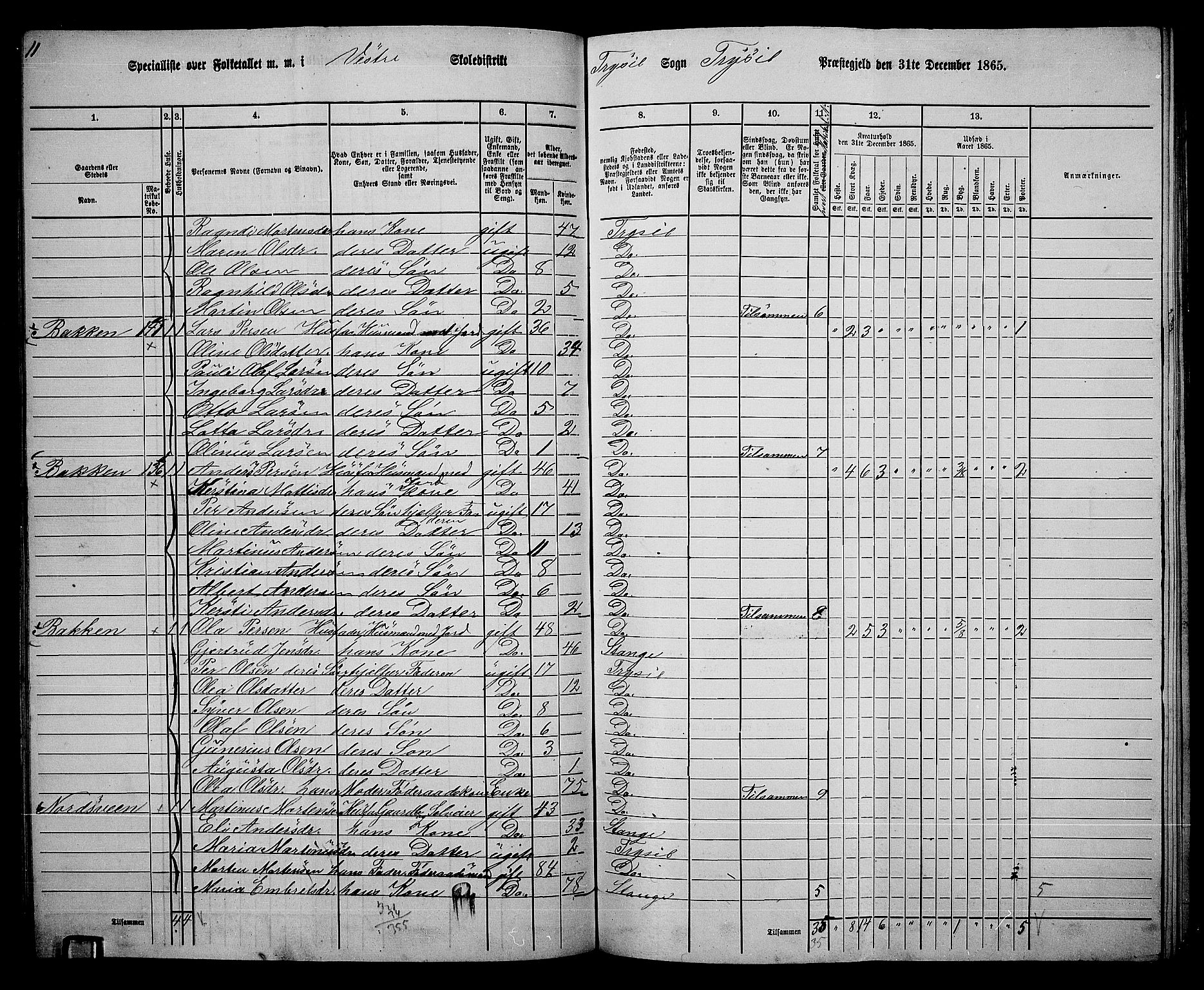 RA, 1865 census for Trysil, 1865, p. 83