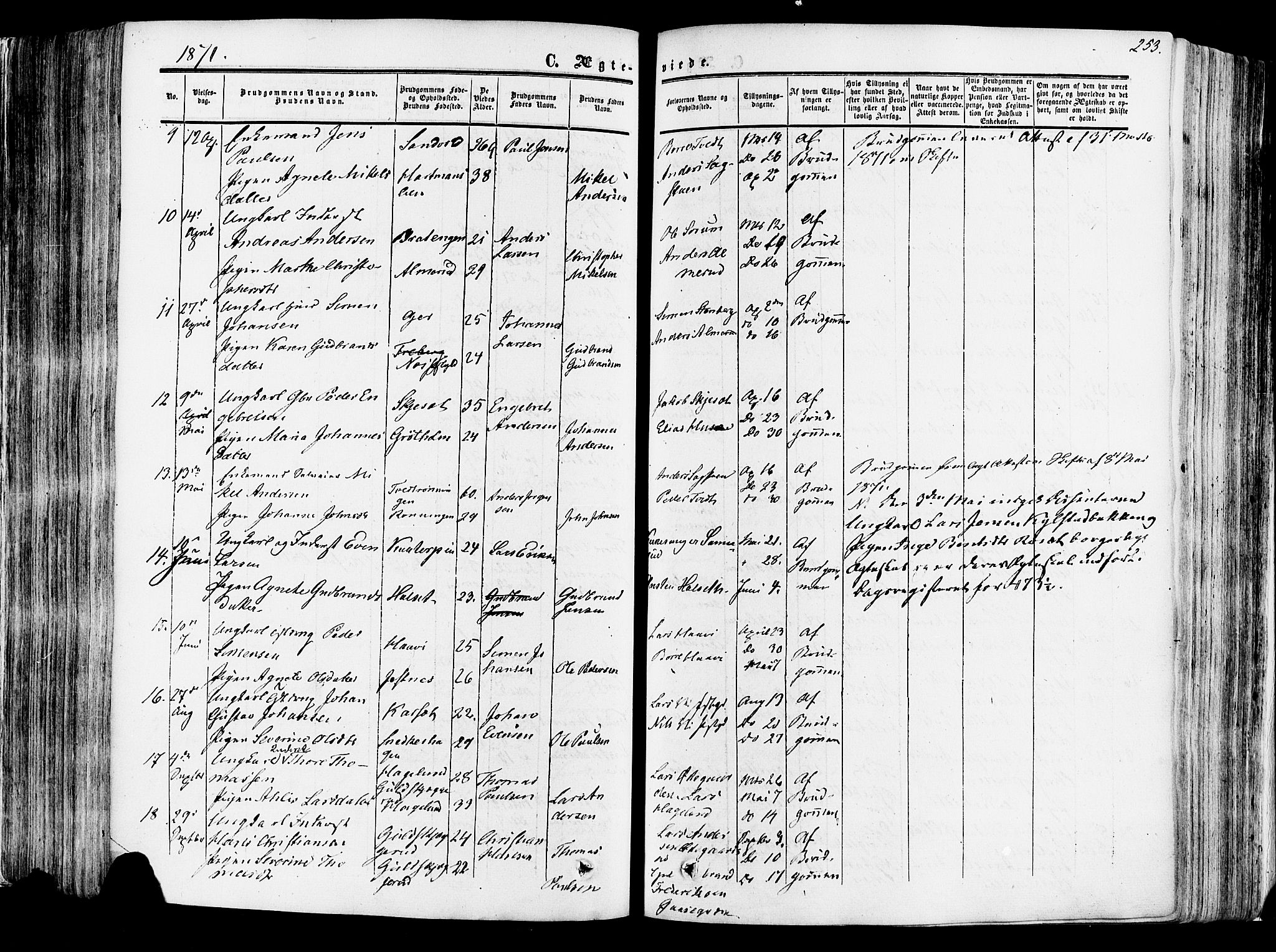 Vang prestekontor, Hedmark, SAH/PREST-008/H/Ha/Haa/L0013: Parish register (official) no. 13, 1855-1879, p. 253