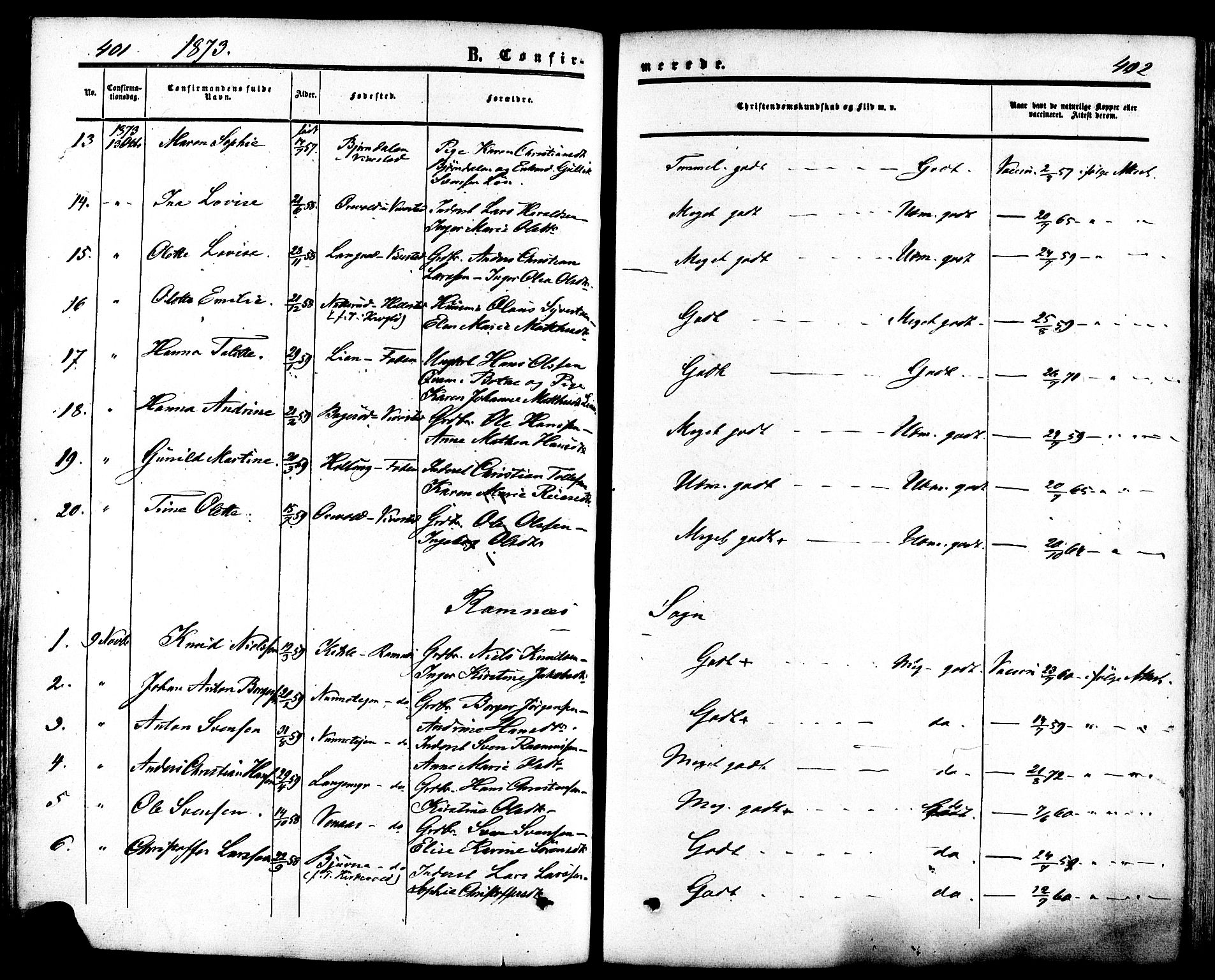 Ramnes kirkebøker, AV/SAKO-A-314/F/Fa/L0006: Parish register (official) no. I 6, 1862-1877, p. 401-402