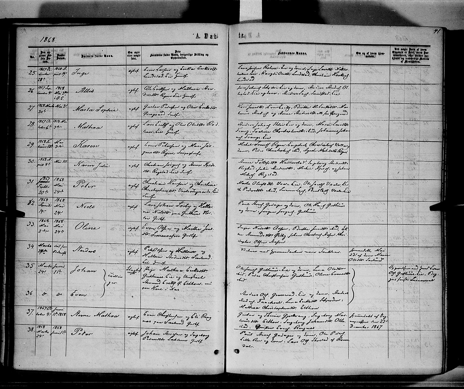 Stange prestekontor, AV/SAH-PREST-002/K/L0013: Parish register (official) no. 13, 1862-1879, p. 41