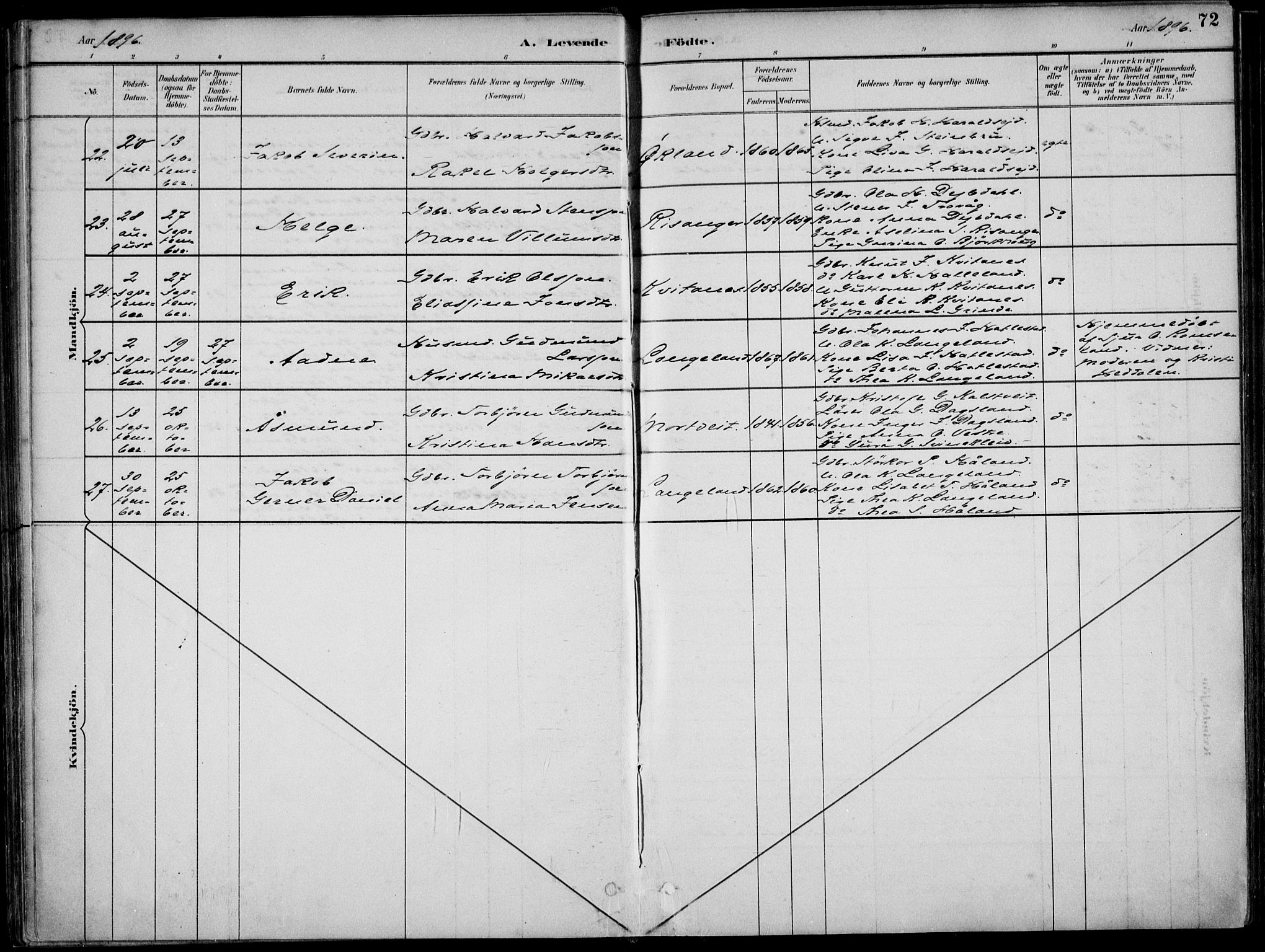 Skjold sokneprestkontor, AV/SAST-A-101847/H/Ha/Haa/L0010: Parish register (official) no. A 10, 1882-1897, p. 72