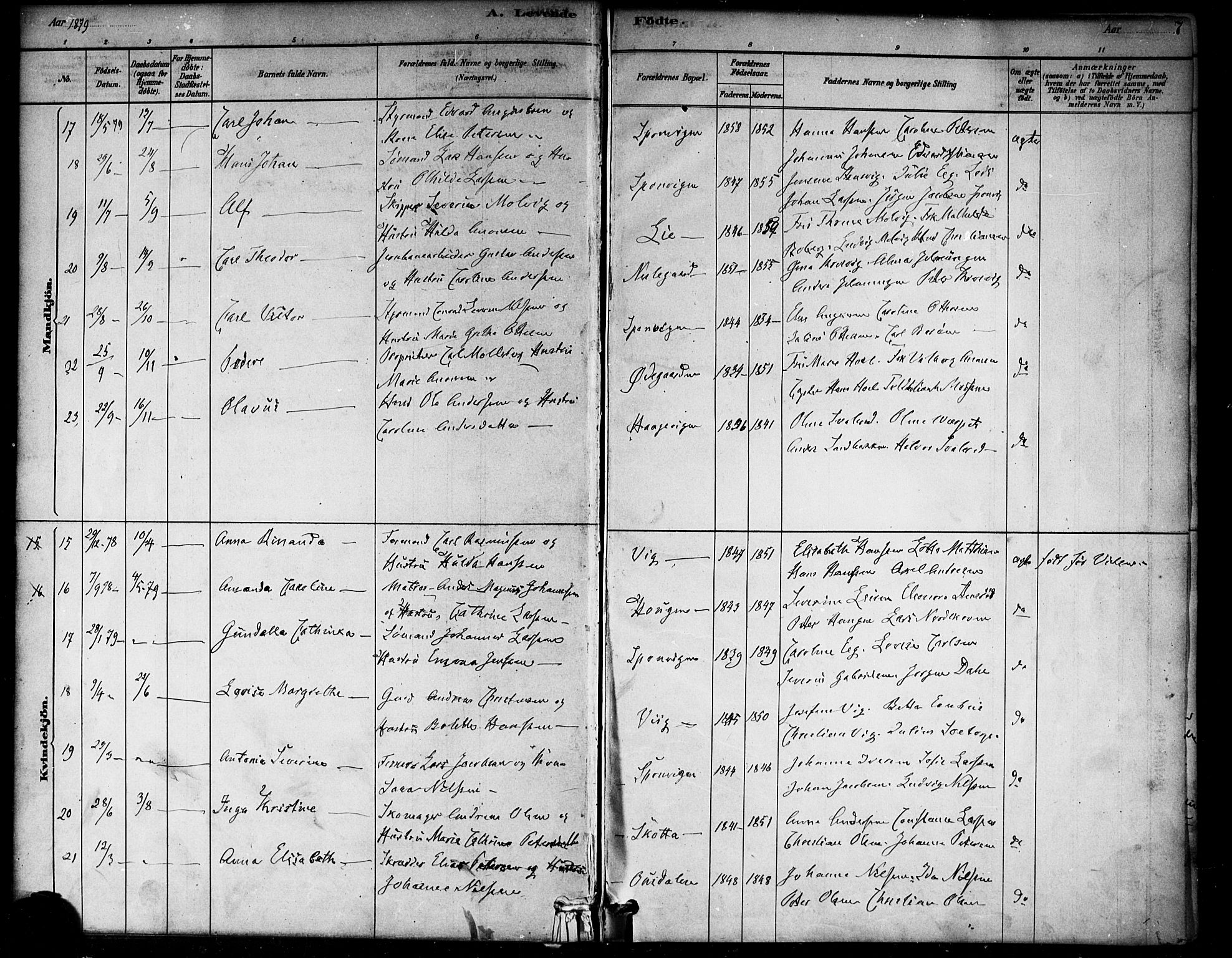 Berg prestekontor Kirkebøker, AV/SAO-A-10902/F/Fa/L0006: Parish register (official) no. I 6, 1878-1887, p. 7