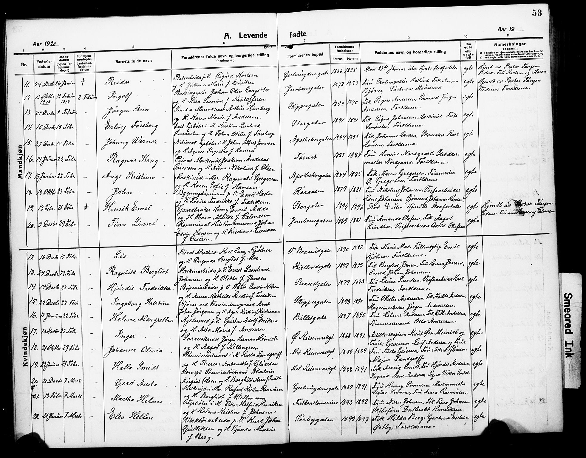 Horten kirkebøker, AV/SAKO-A-348/G/Ga/L0008: Parish register (copy) no. 8, 1916-1926, p. 53