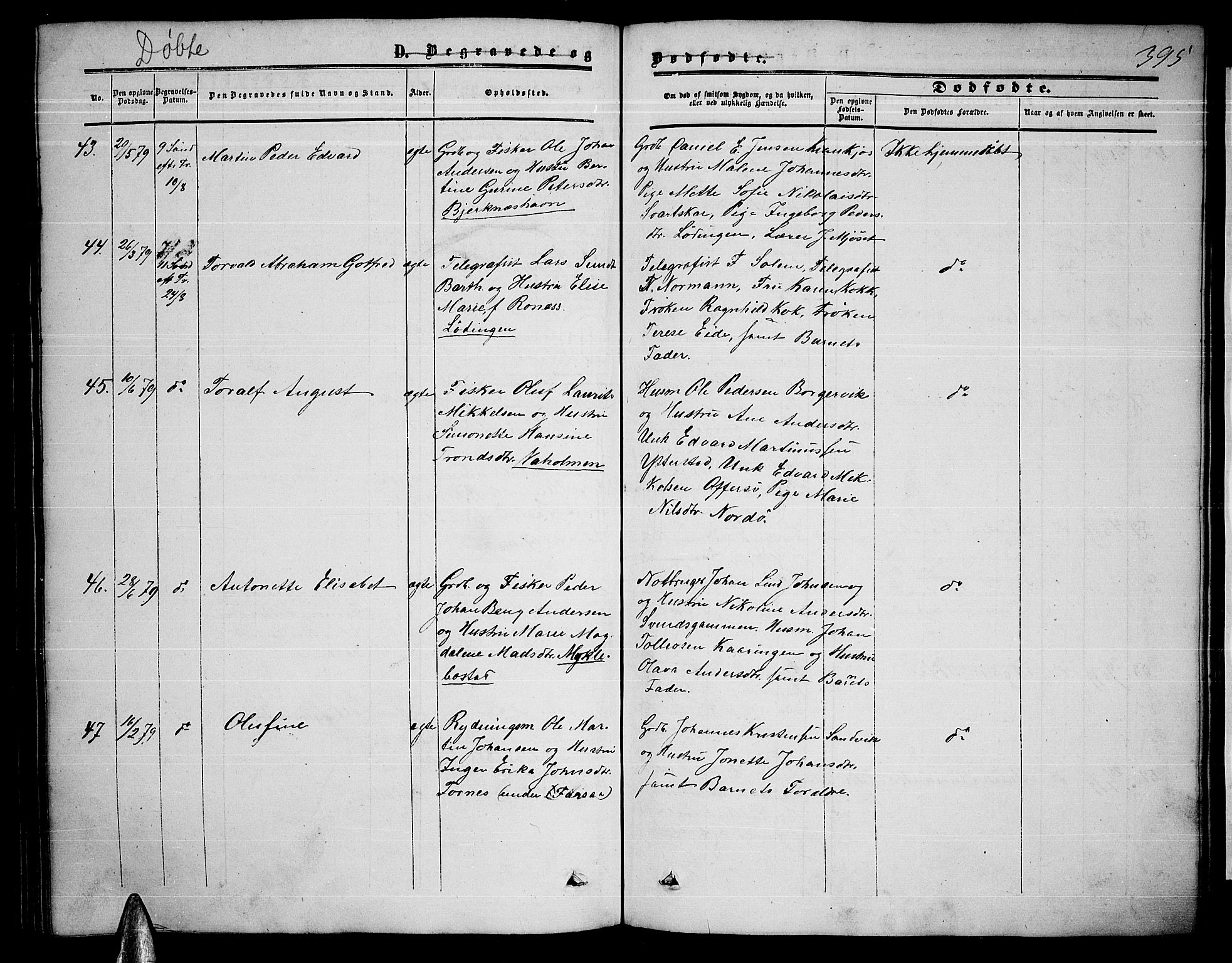 Ministerialprotokoller, klokkerbøker og fødselsregistre - Nordland, AV/SAT-A-1459/872/L1046: Parish register (copy) no. 872C02, 1852-1879, p. 395