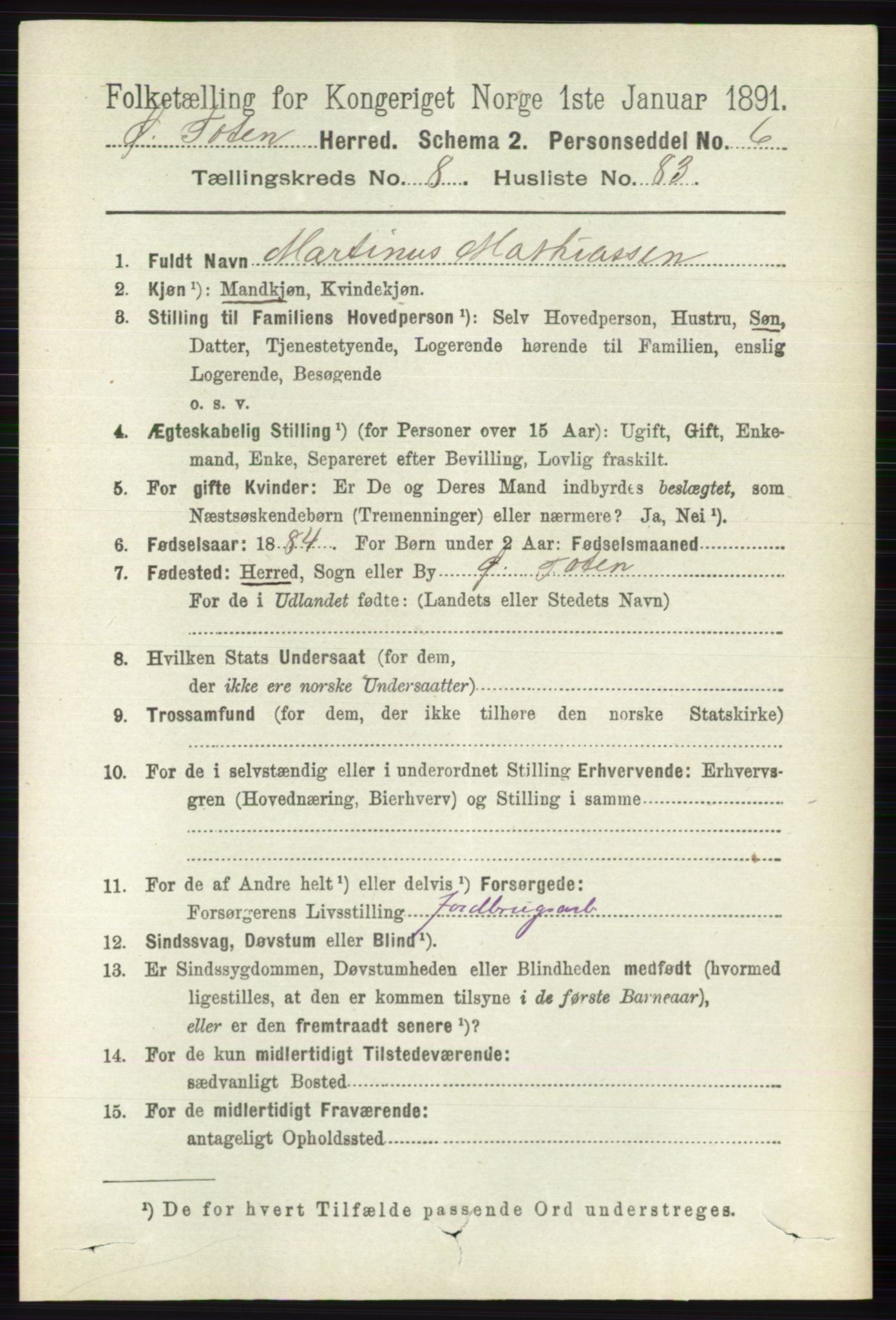 RA, 1891 census for 0528 Østre Toten, 1891, p. 5522