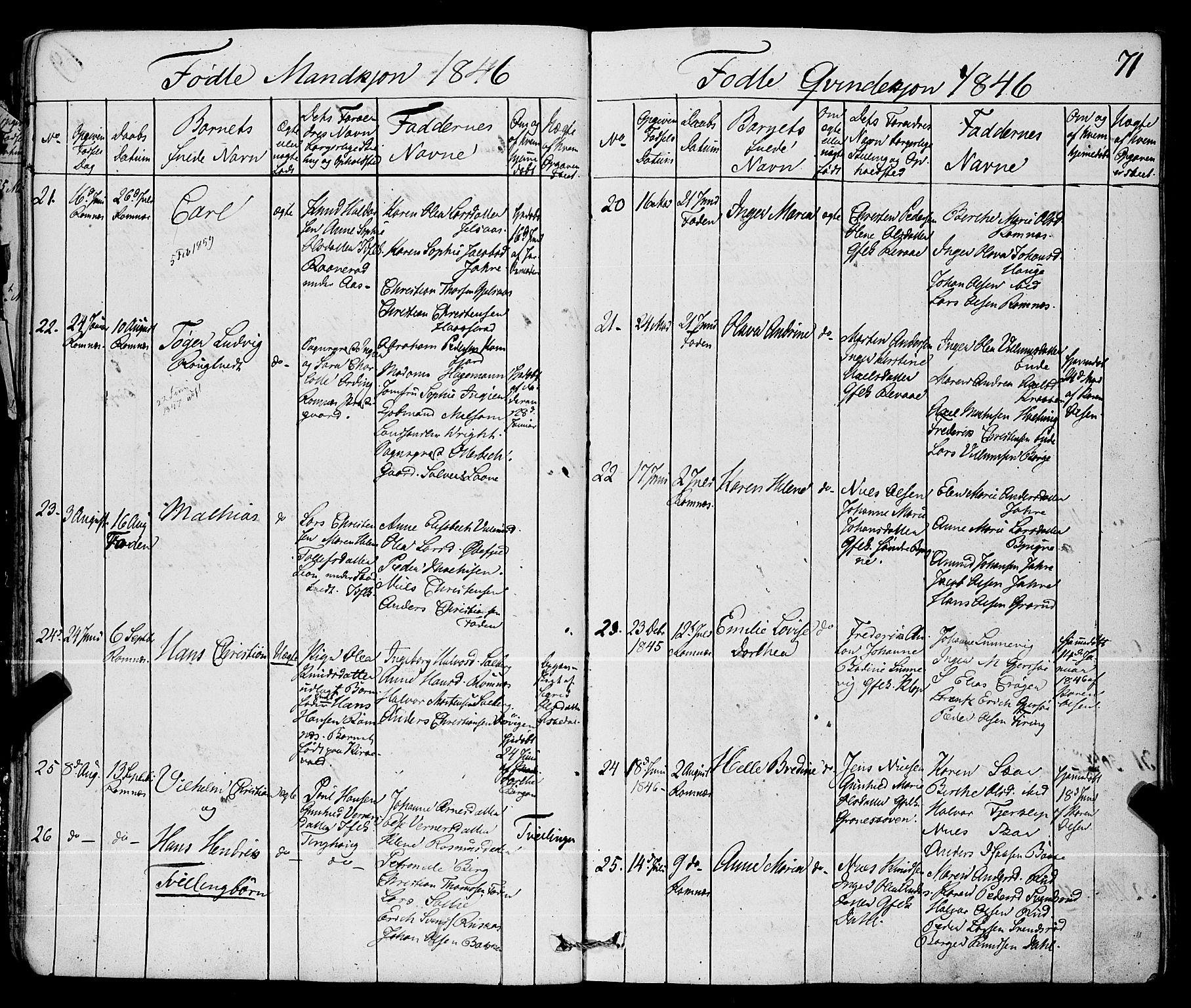 Ramnes kirkebøker, AV/SAKO-A-314/F/Fa/L0005: Parish register (official) no. I 5, 1841-1861, p. 70-71