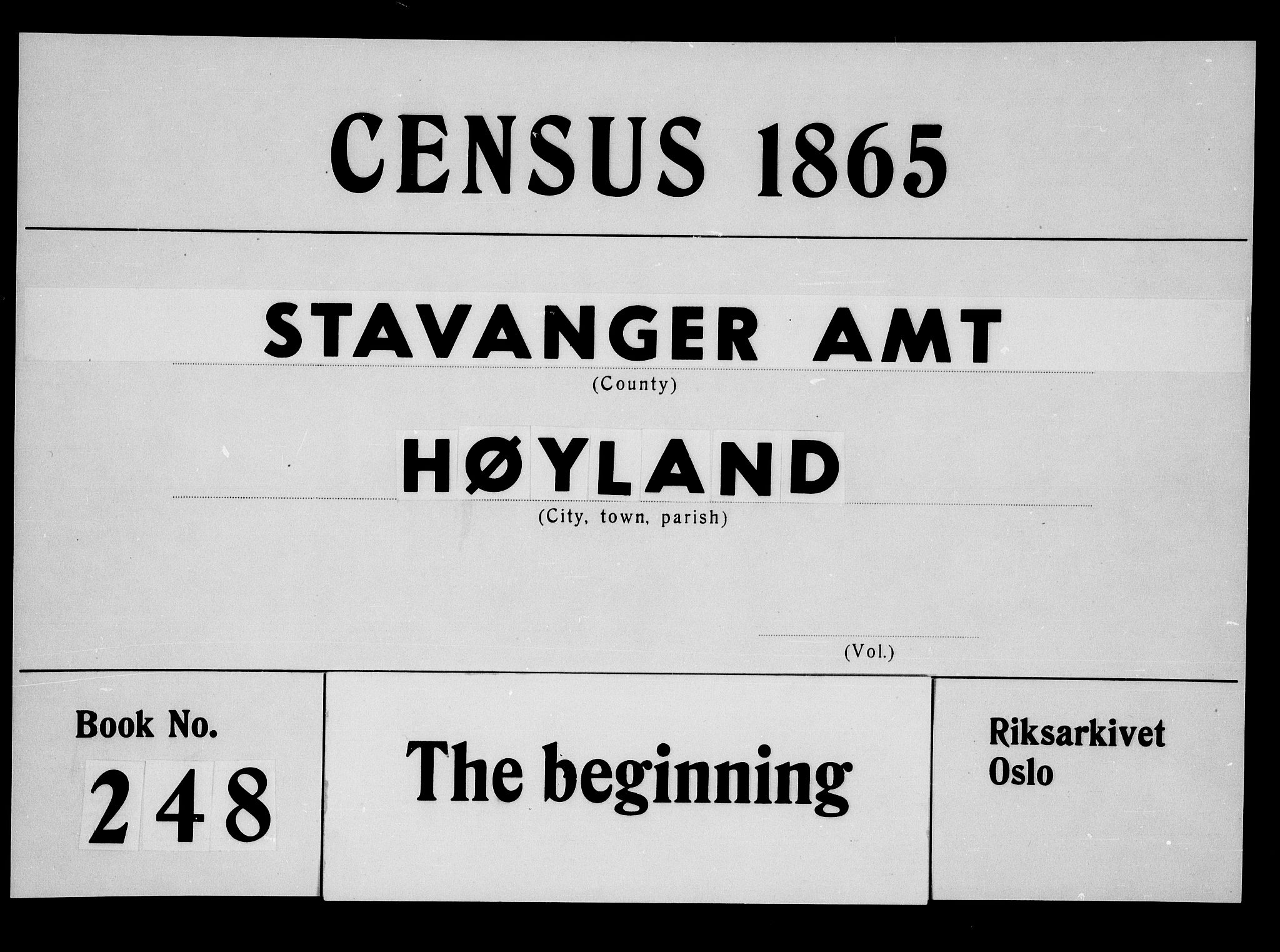 RA, 1865 census for Høyland, 1865, p. 1