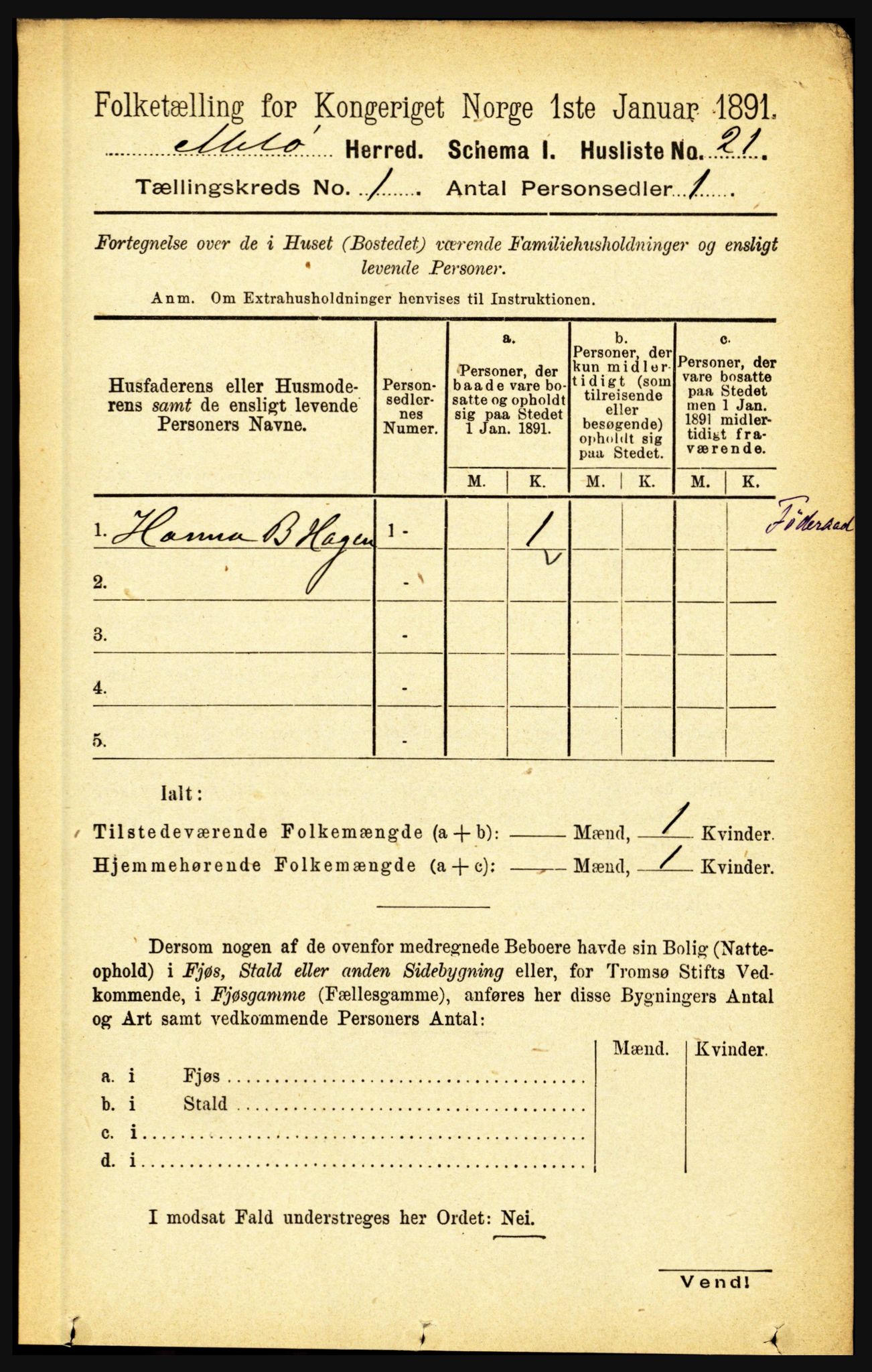 RA, 1891 census for 1837 Meløy, 1891, p. 45