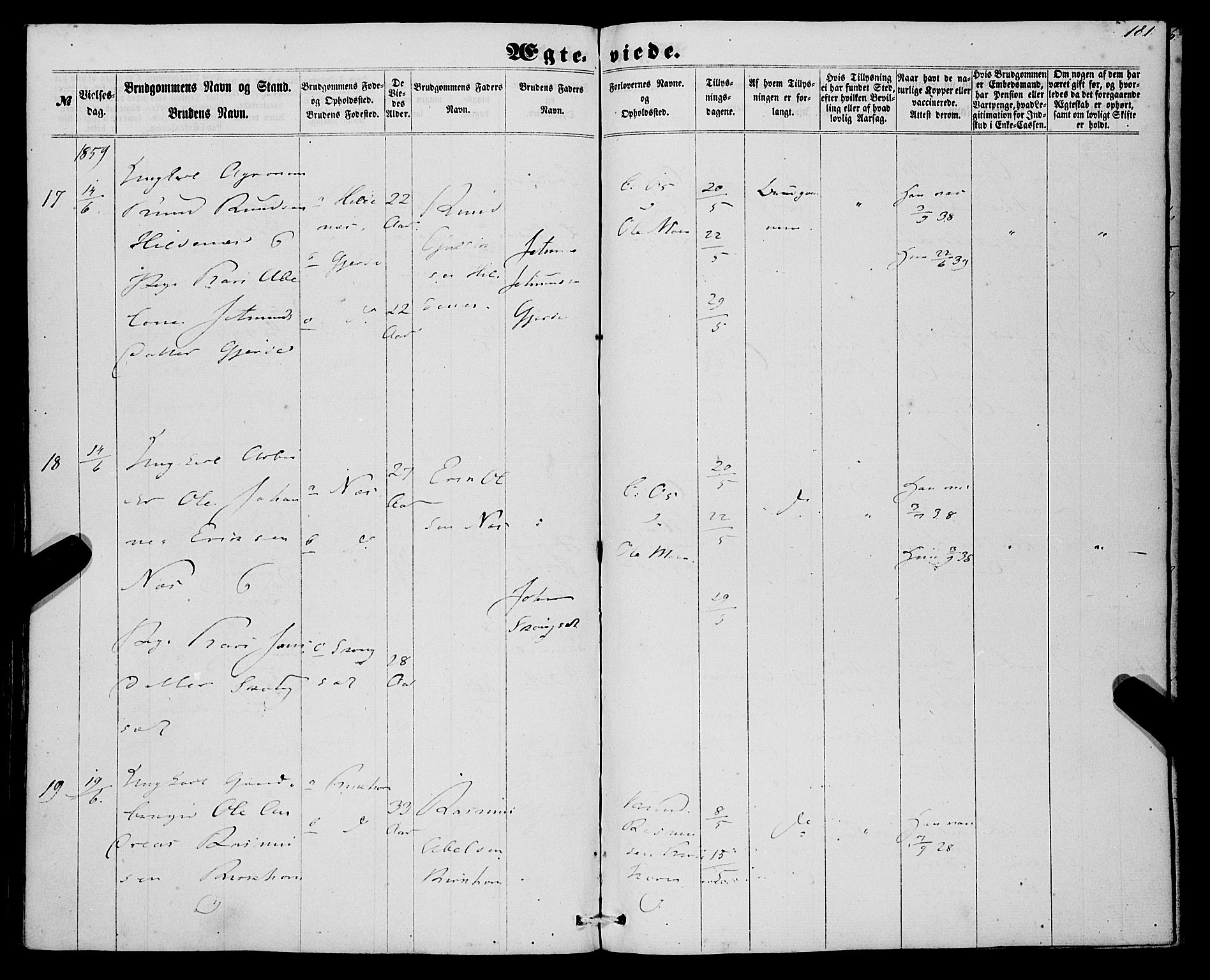 Eid sokneprestembete, AV/SAB-A-82301/H/Haa/Haaa/L0008: Parish register (official) no. A 8, 1858-1860, p. 181