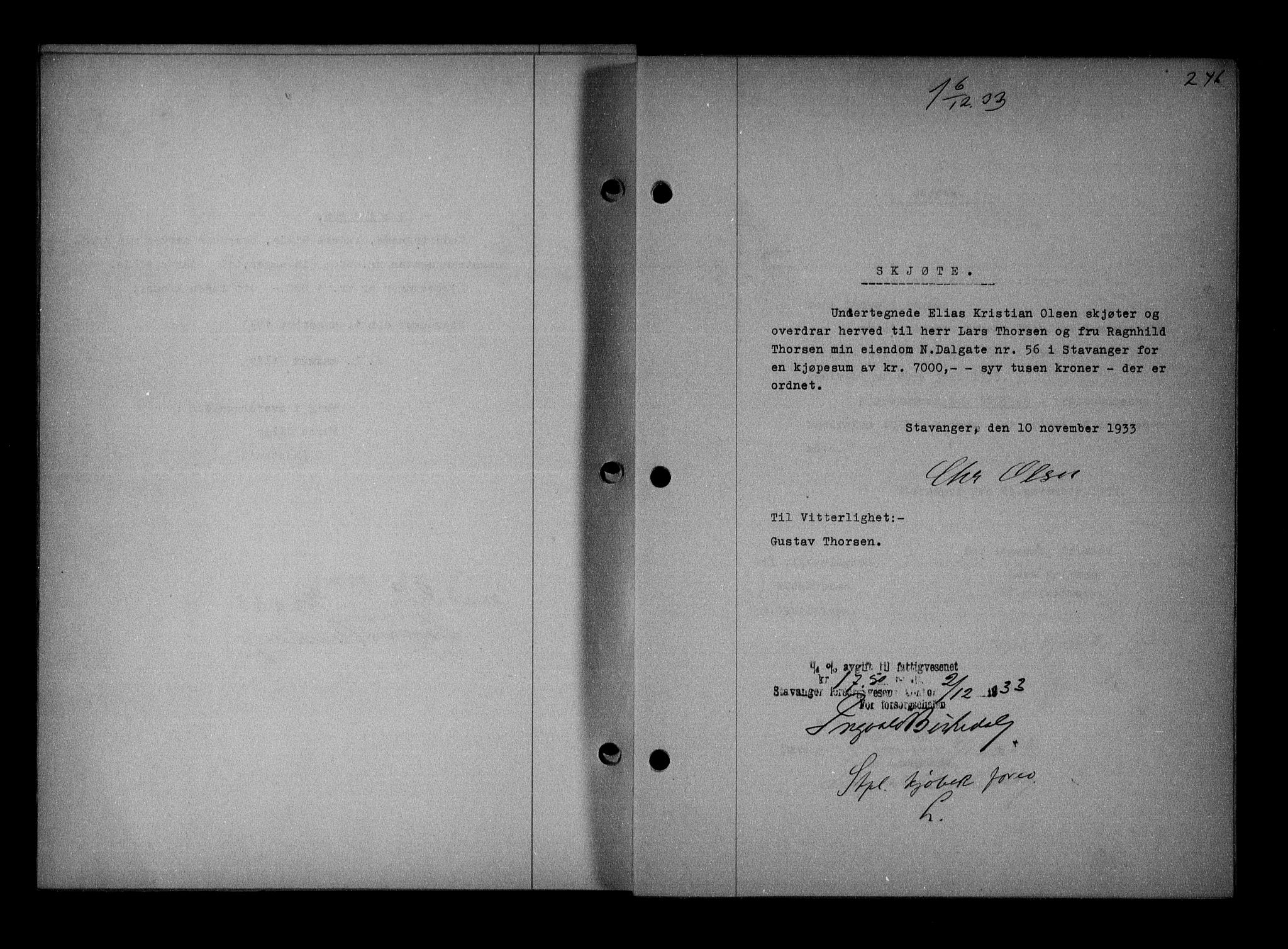 Stavanger byrett, AV/SAST-A-100455/001/4/41/410BB/L0005: Mortgage book no. 55, 1933-1934, Deed date: 06.12.1933