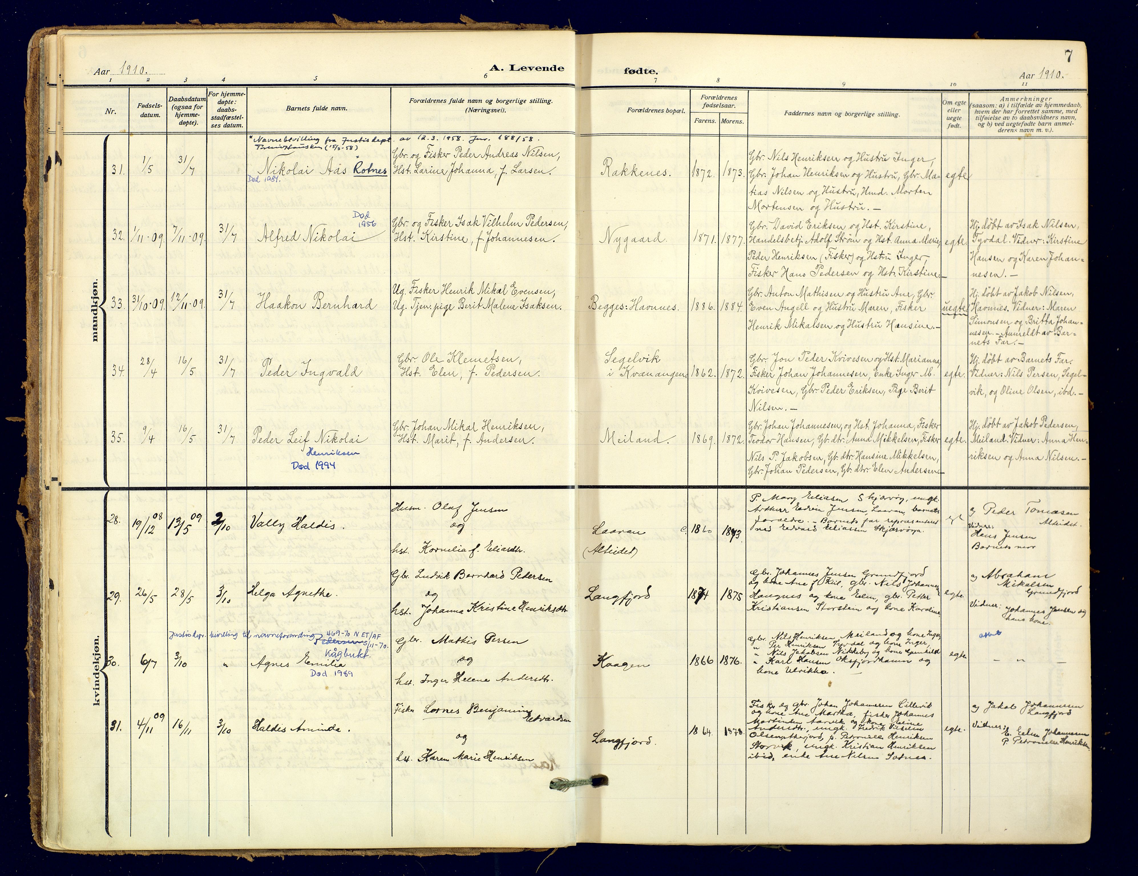 Skjervøy sokneprestkontor, AV/SATØ-S-1300/H/Ha/Haa: Parish register (official) no. 18, 1910-1926, p. 7