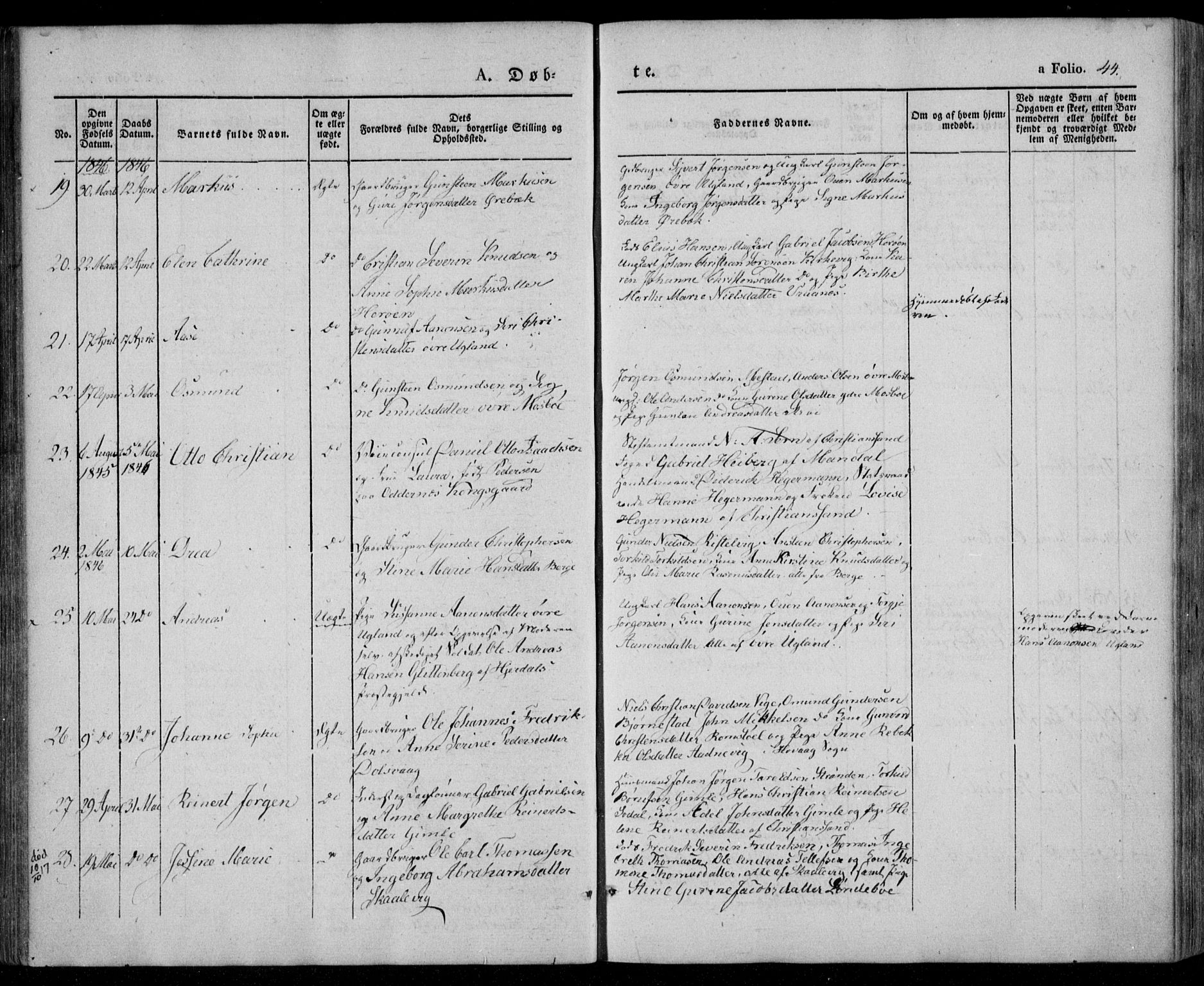 Oddernes sokneprestkontor, AV/SAK-1111-0033/F/Fa/Faa/L0006: Parish register (official) no. A 6, 1838-1851, p. 44