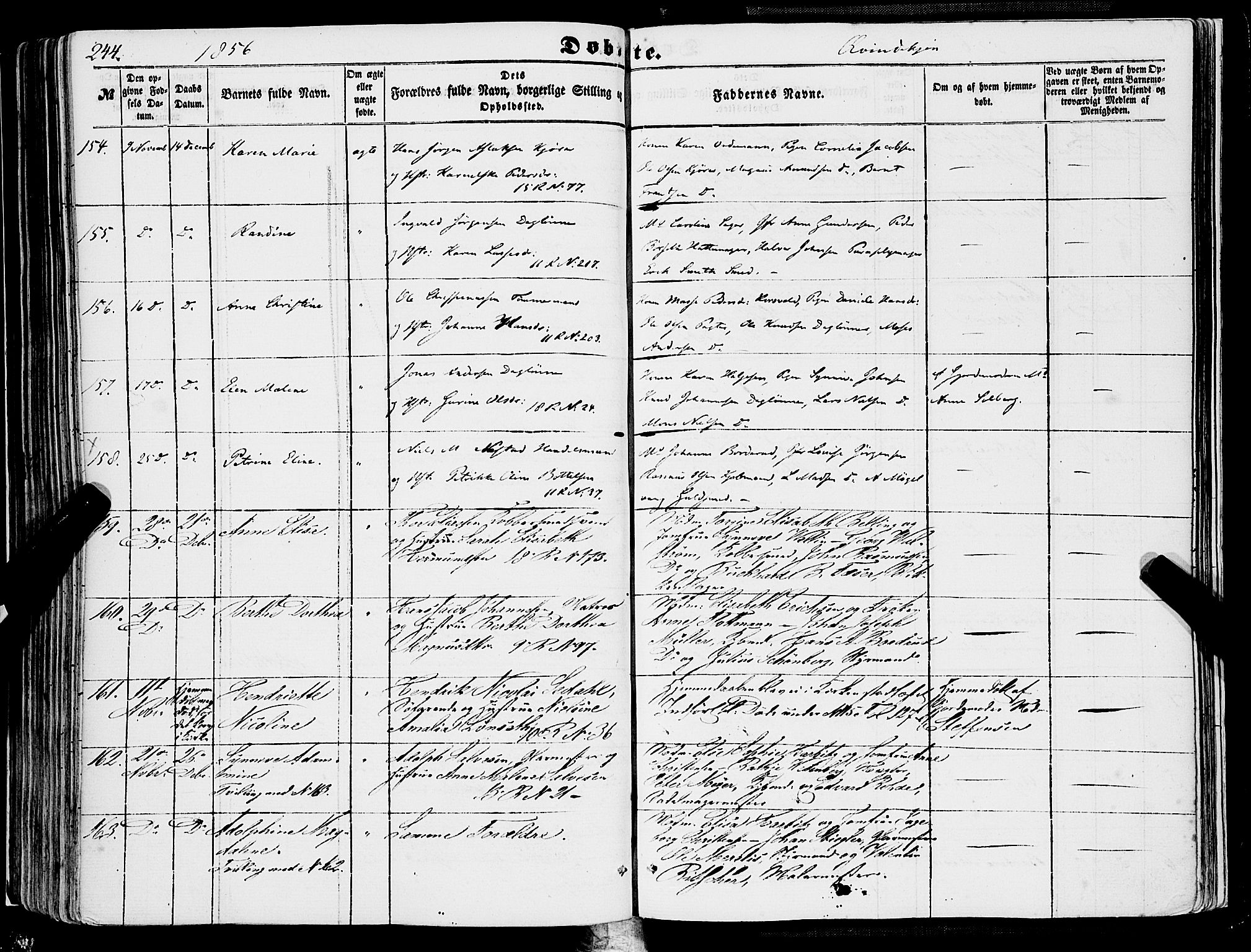 Domkirken sokneprestembete, SAB/A-74801/H/Haa/L0020: Parish register (official) no. B 3, 1851-1859, p. 244