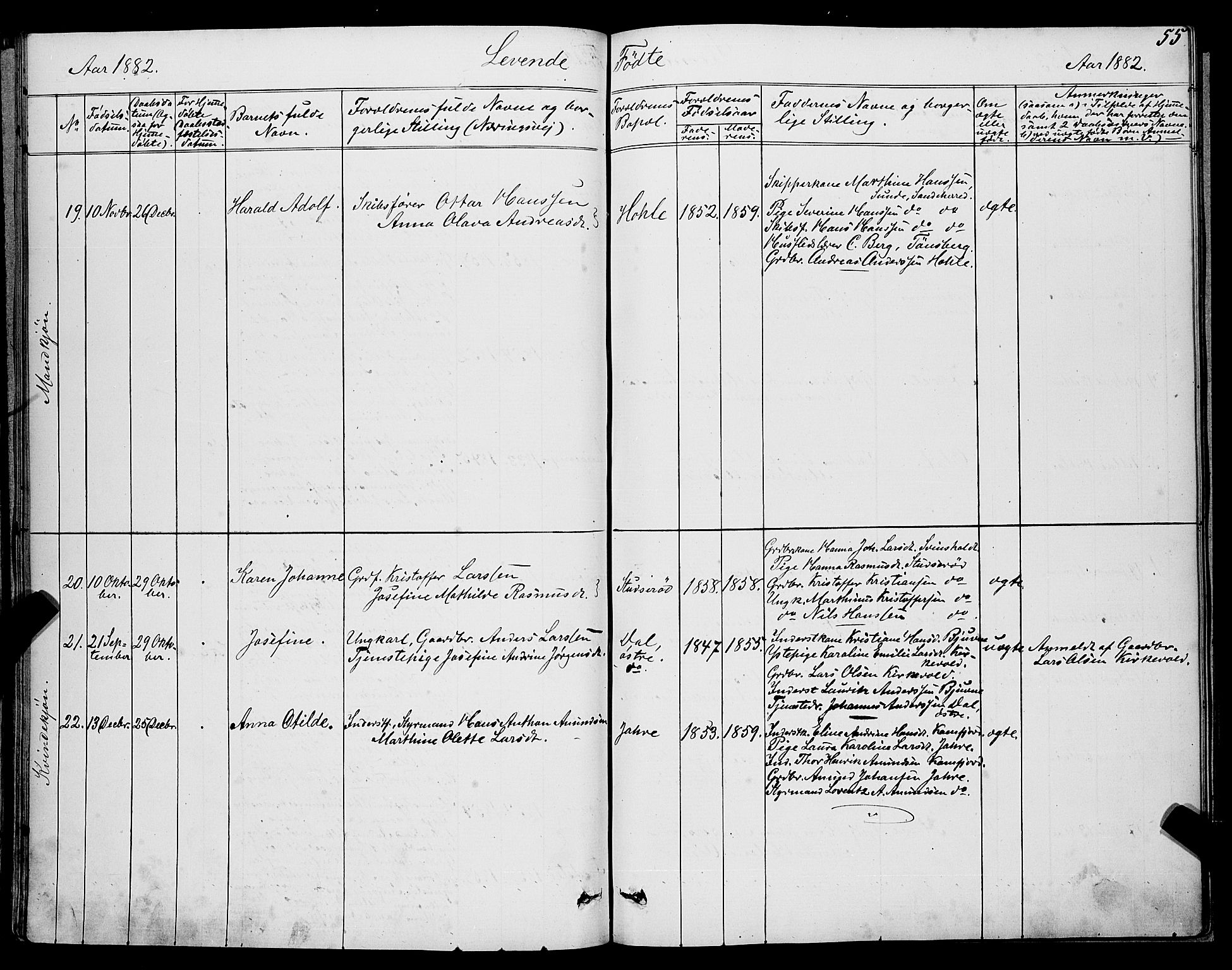 Ramnes kirkebøker, AV/SAKO-A-314/G/Ga/L0003: Parish register (copy) no. I 3, 1870-1896, p. 55