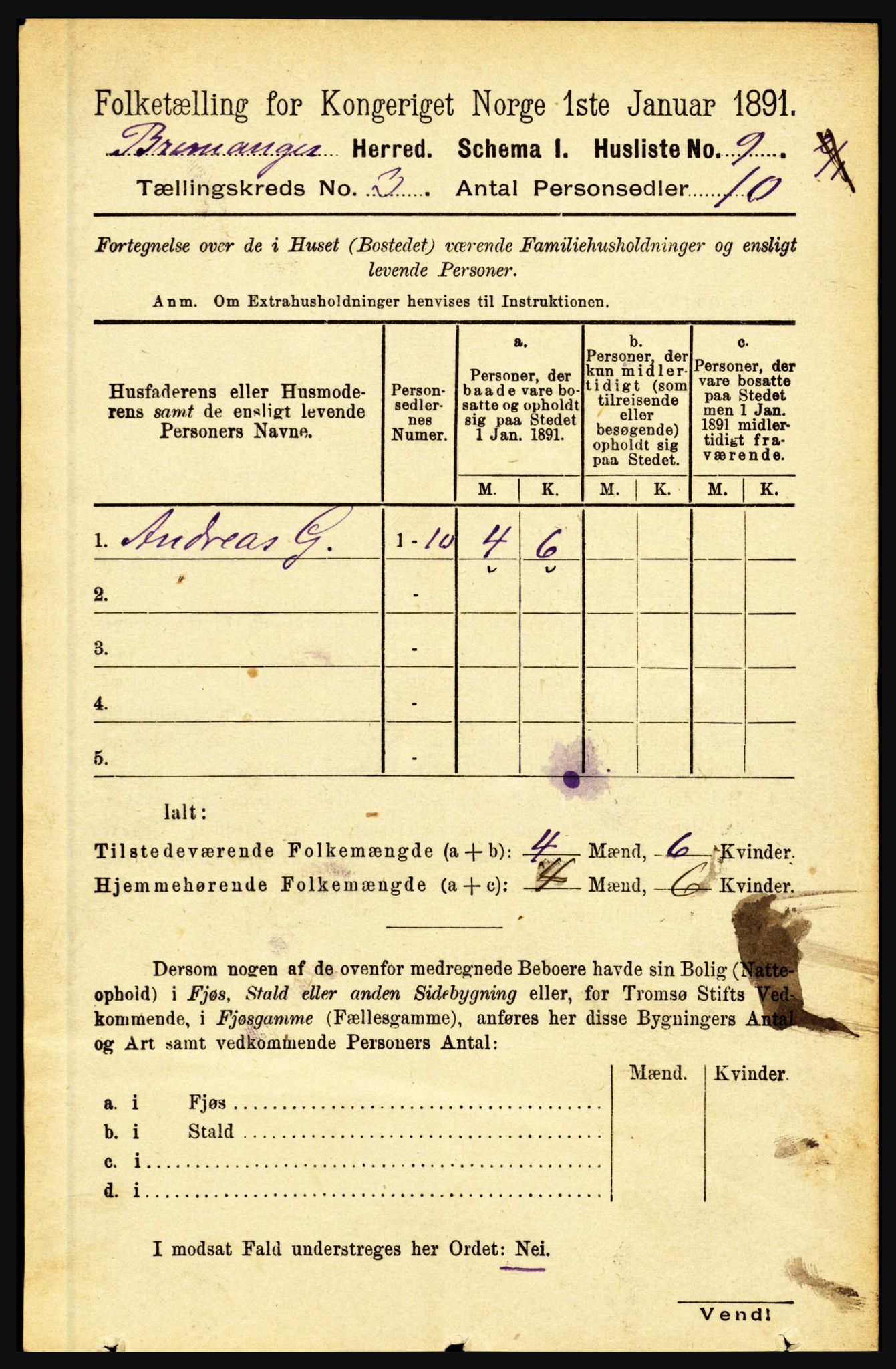 RA, 1891 census for 1438 Bremanger, 1891, p. 895