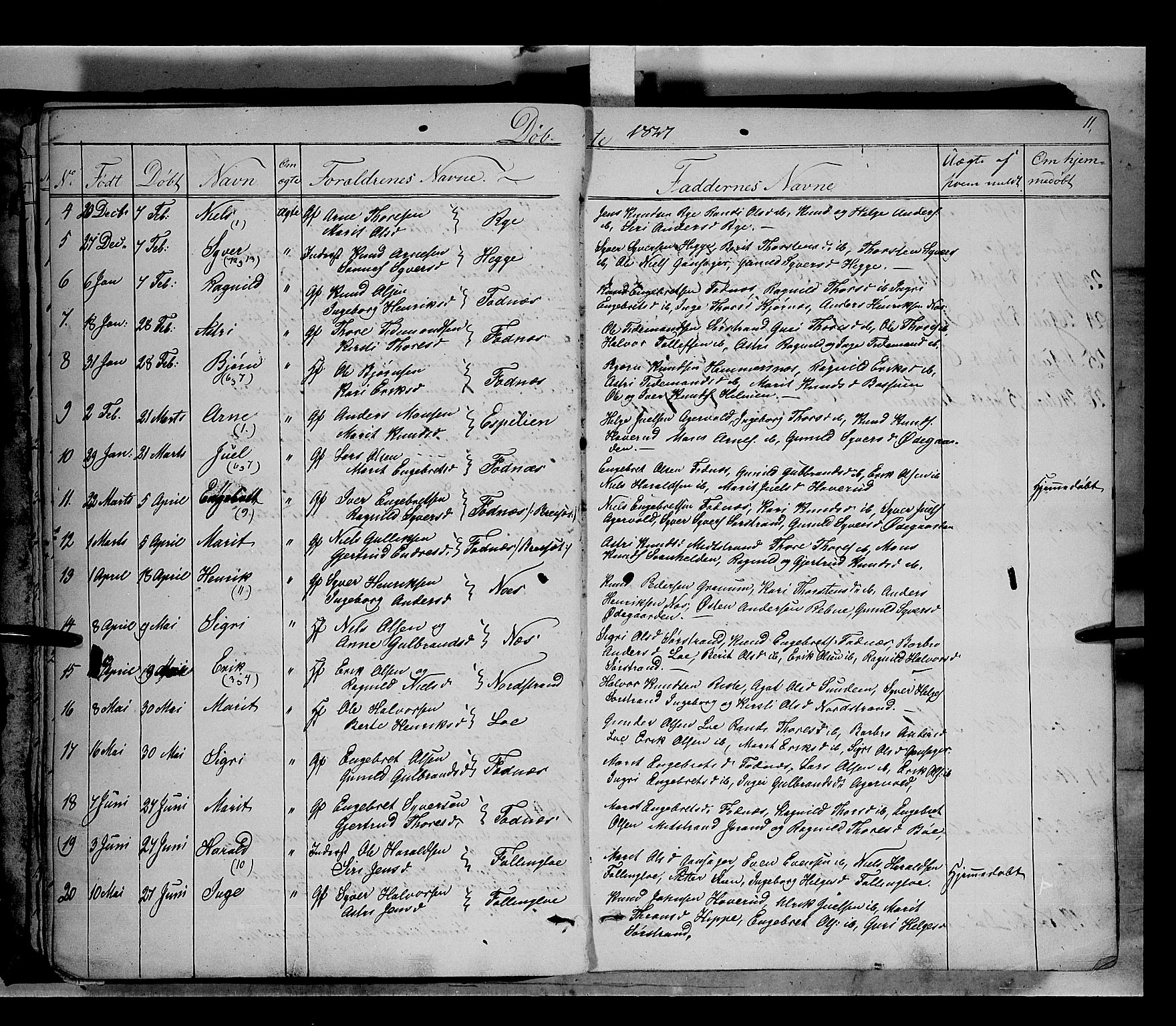 Nord-Aurdal prestekontor, AV/SAH-PREST-132/H/Ha/Haa/L0005: Parish register (official) no. 5, 1842-1863, p. 11