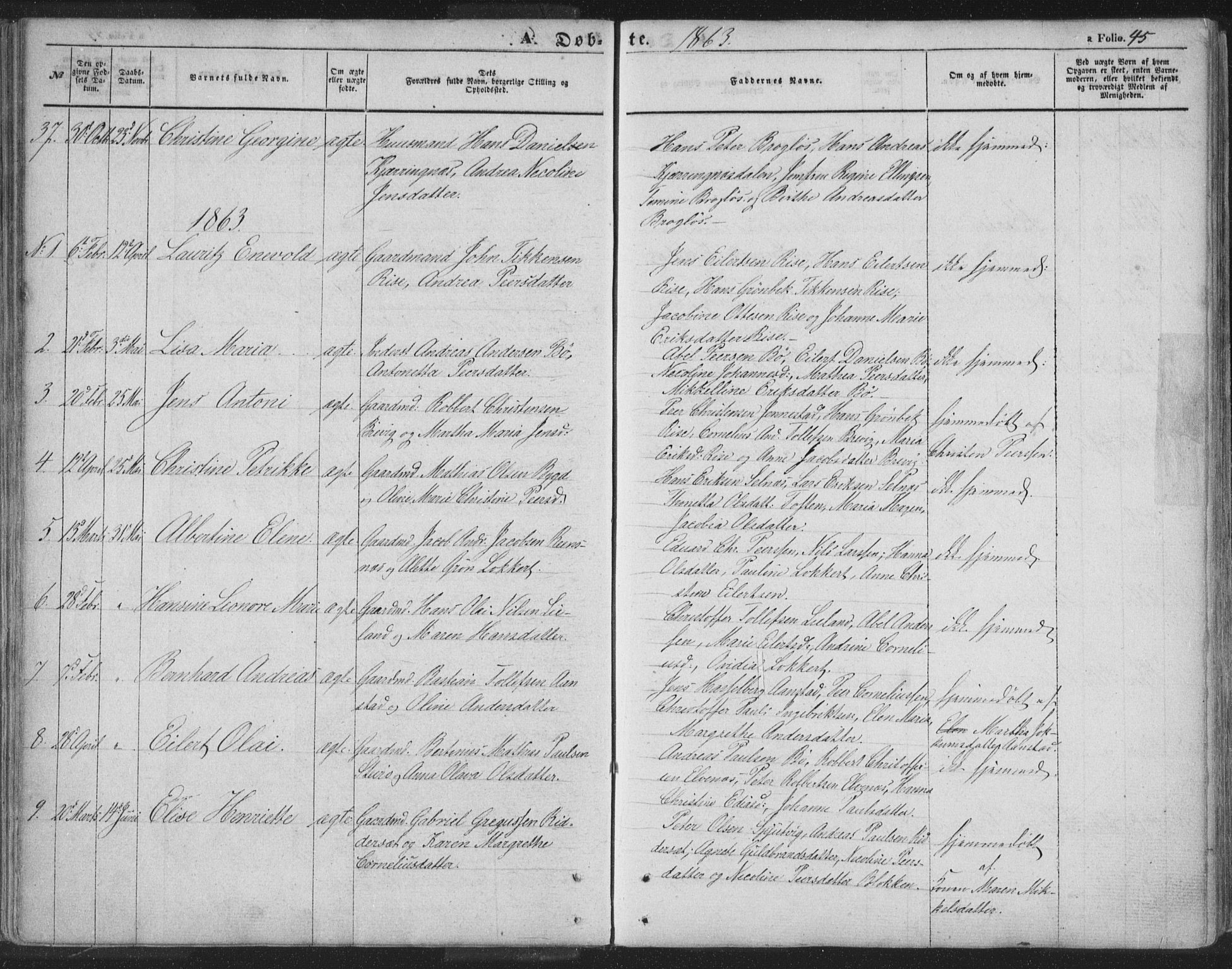 Ministerialprotokoller, klokkerbøker og fødselsregistre - Nordland, AV/SAT-A-1459/895/L1369: Parish register (official) no. 895A04, 1852-1872, p. 45