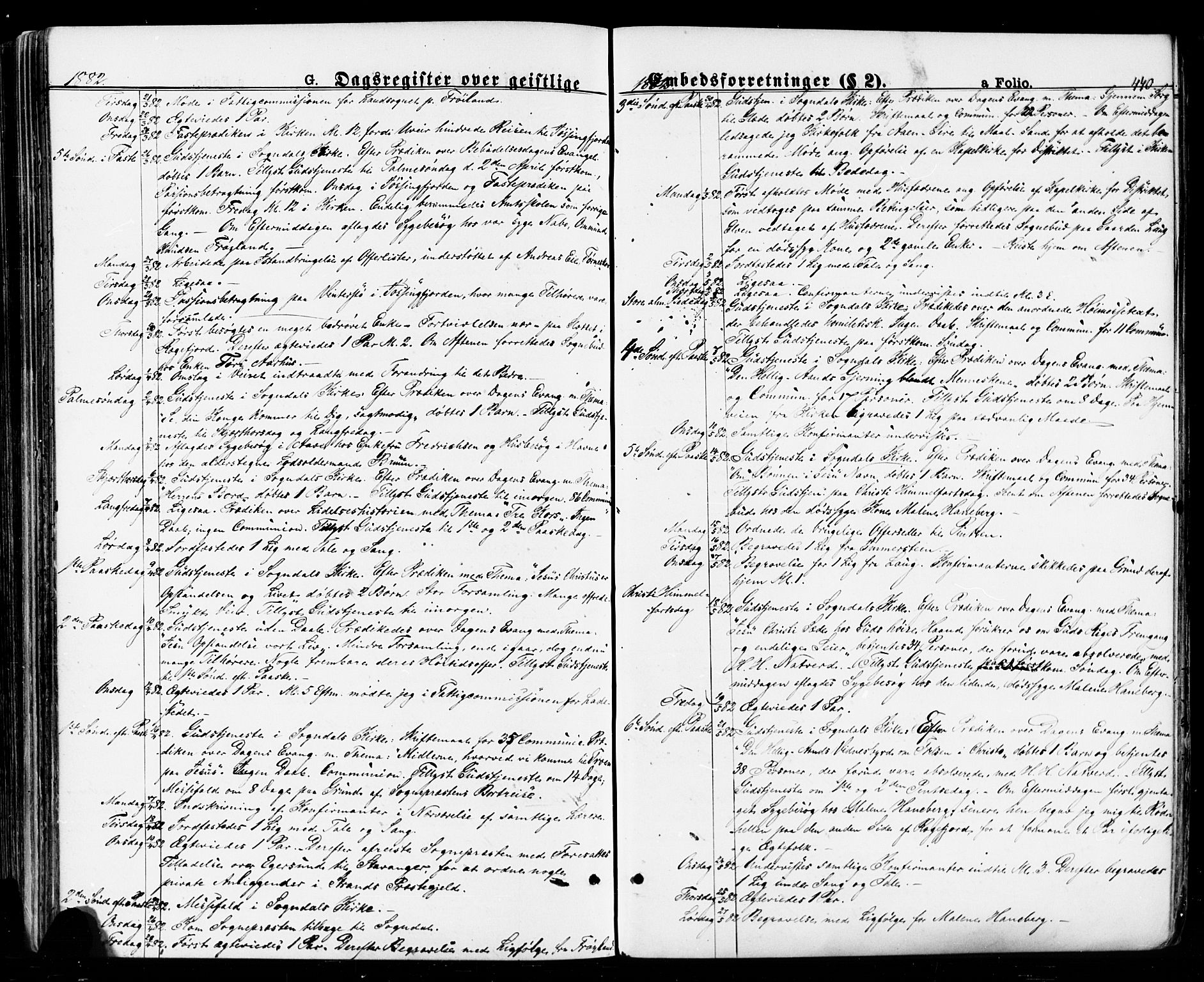 Sokndal sokneprestkontor, AV/SAST-A-101808: Parish register (official) no. A 10, 1874-1886, p. 440