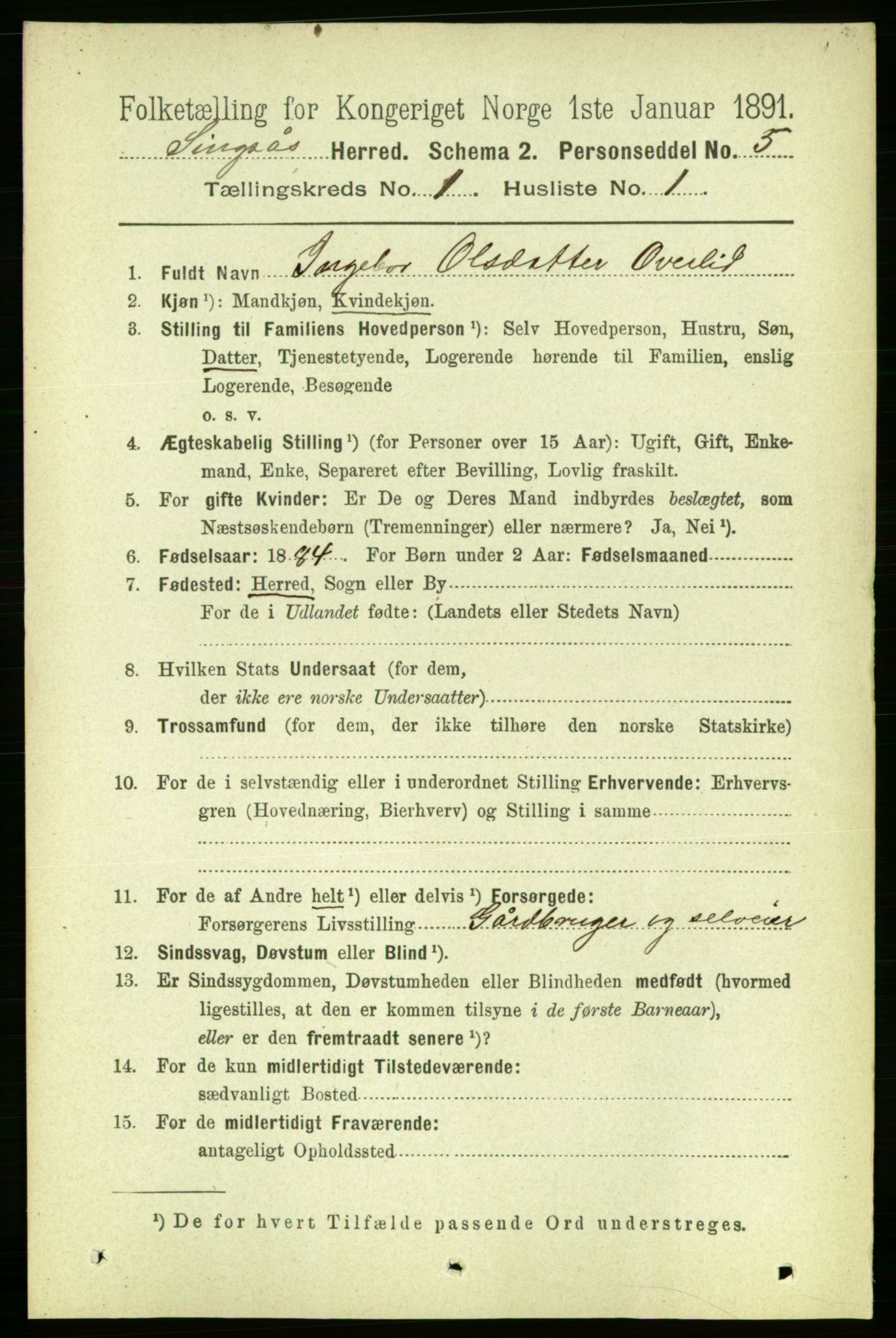 RA, 1891 census for 1646 Singsås, 1891, p. 56