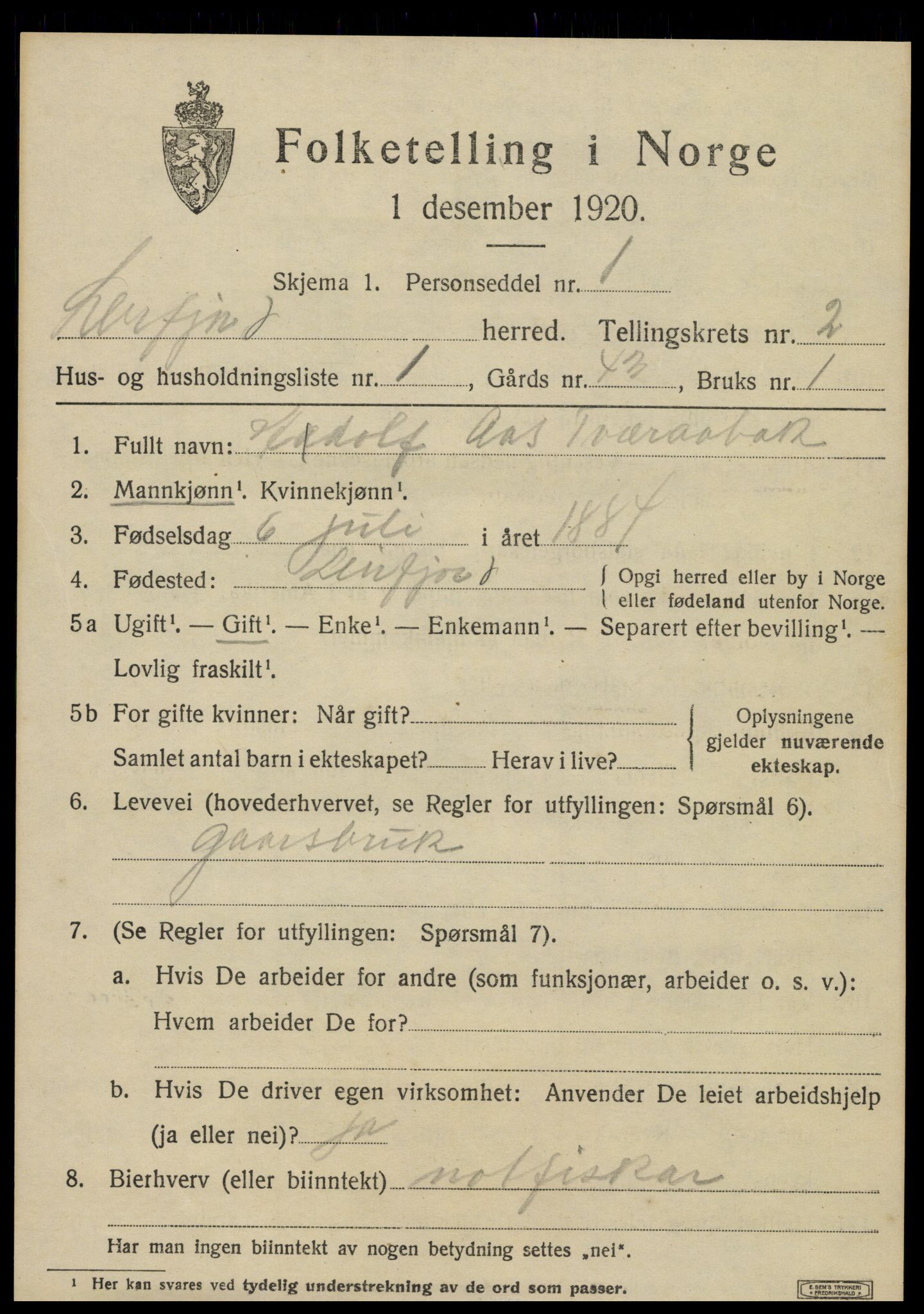 SAT, 1920 census for Leirfjord, 1920, p. 1409