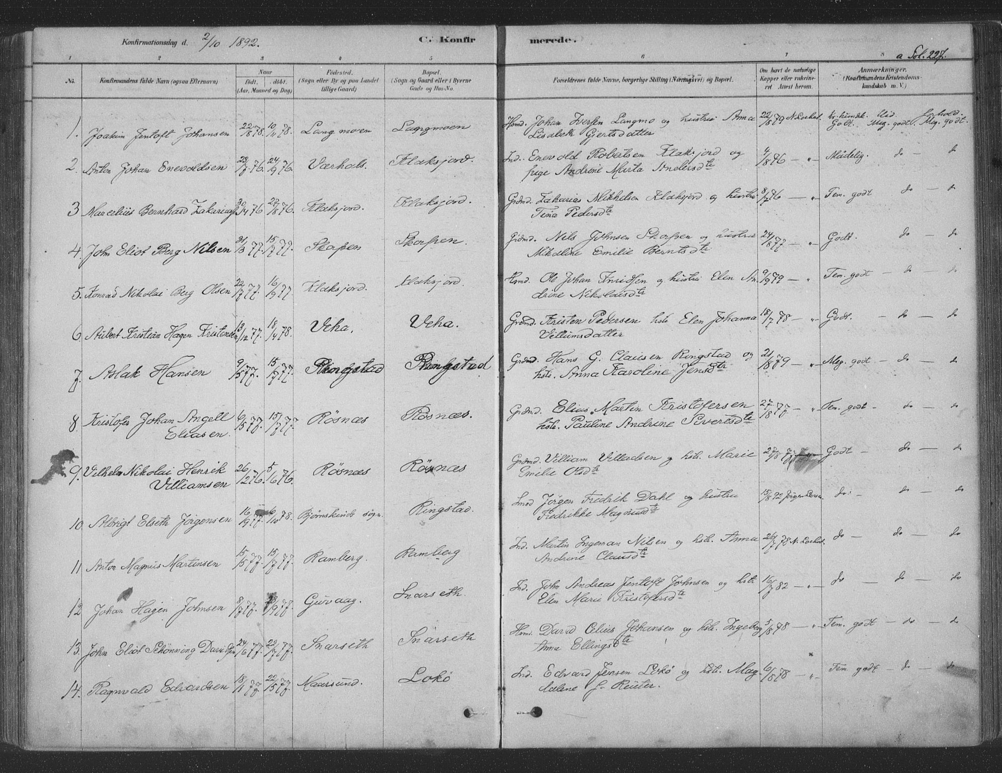 Ministerialprotokoller, klokkerbøker og fødselsregistre - Nordland, AV/SAT-A-1459/891/L1302: Parish register (official) no. 891A07, 1878-1895, p. 227