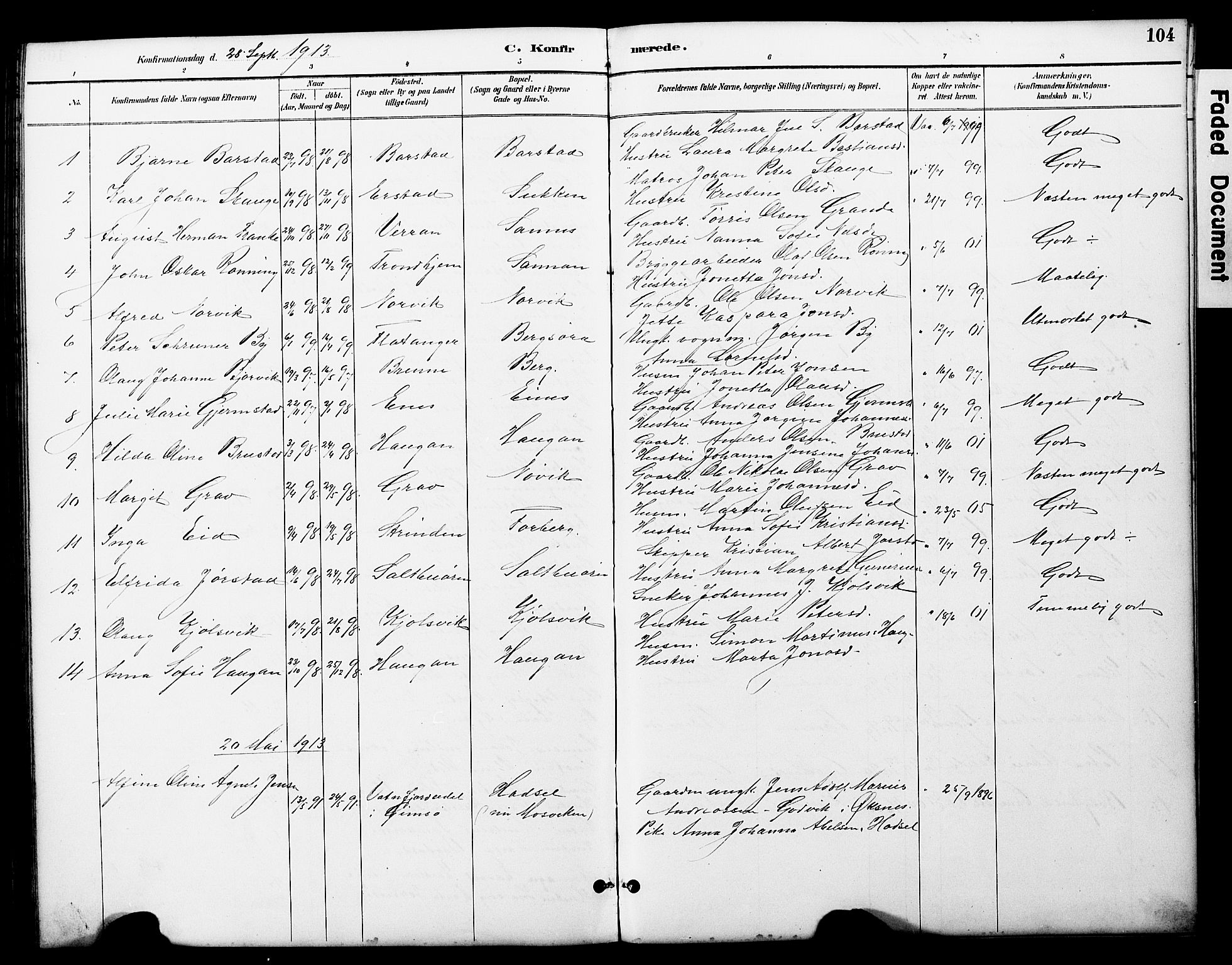 Ministerialprotokoller, klokkerbøker og fødselsregistre - Nord-Trøndelag, SAT/A-1458/722/L0226: Parish register (copy) no. 722C02, 1889-1927, p. 104